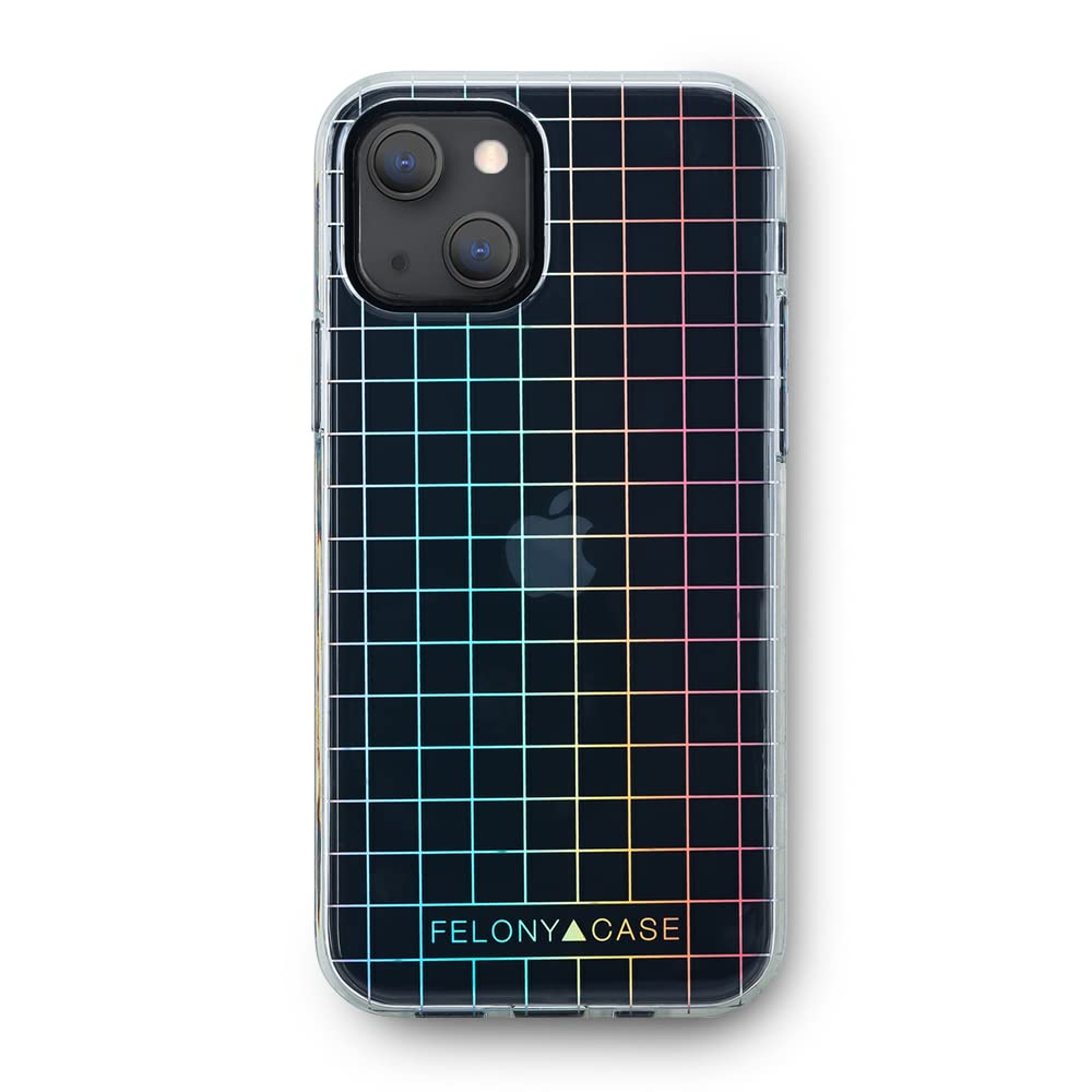 Holographic Grid iPhone 13/14 Case - Shockproof & Anti-Scratch Protective Cover for Apple iPhone 13 & 14 - Stylish Durable Phone Case for Everyday Use, Travel & Outdoor Activities