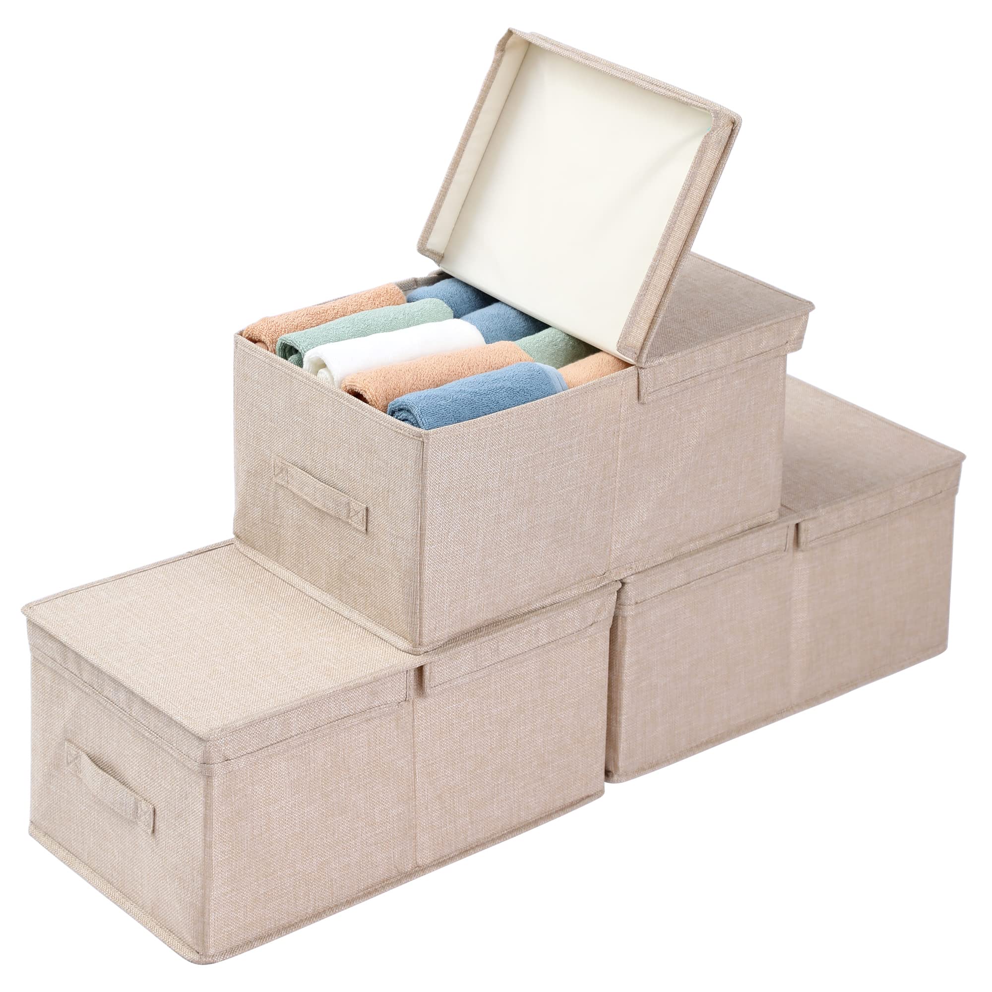 Stackable & Collapsible Fabric Storage Cubes with Lids - 3 Pack Closet Organizer Bins for Clothes, Bedding, Sheets | Perfect for Bedroom, Dorm & Home Organization