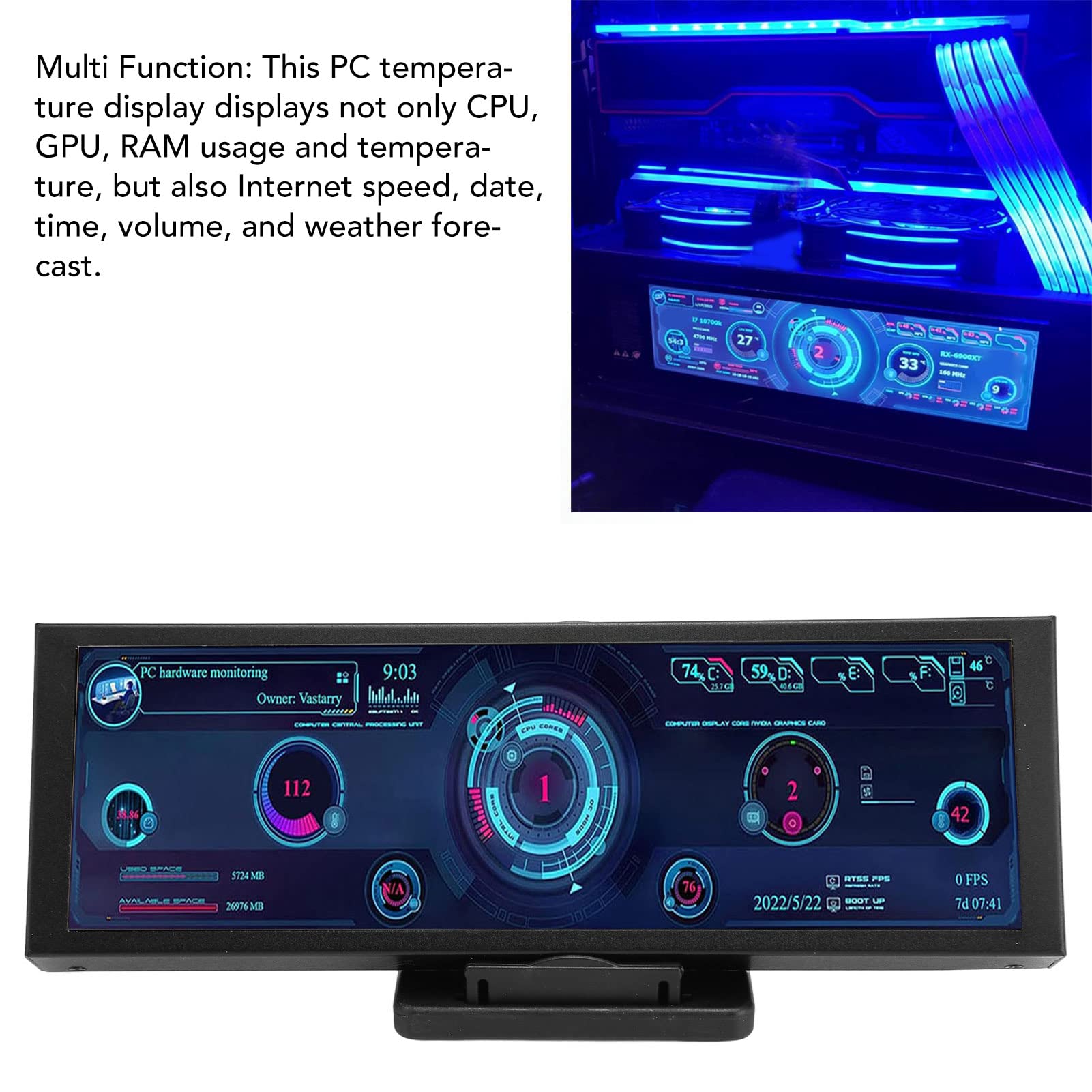 7.9 Inch IPS Monitor - Multi-Function PC CPU Data Display with Theme Editor | Eye Protection Screen for Raspberry Pi, Linux & Windows Systems | Perfect for Home Office, Gaming & DIY Projects
