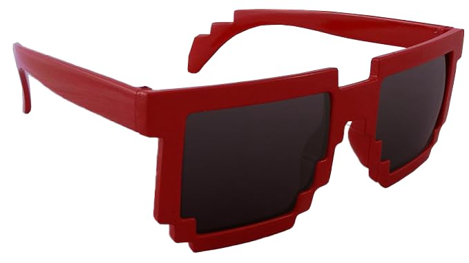 8-Bit Pixel Retro Computer Sunglasses - Vintage Nerd Glasses for Gamers & Tech Enthusiasts (Red) - Perfect for Cosplay, Gaming Events & 80s Retro Style