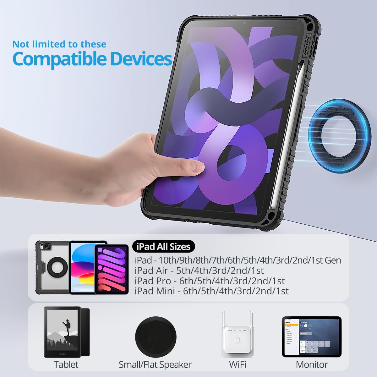 Nillkin Magnetic Wall Mount Kit for iPad, Surface, Fire Tablet - Universal Tablet Holder for Home, Office, Car & Fridge (Black) | Perfect for Kitchen Recipes, Work Presentations & Kids Entertainment