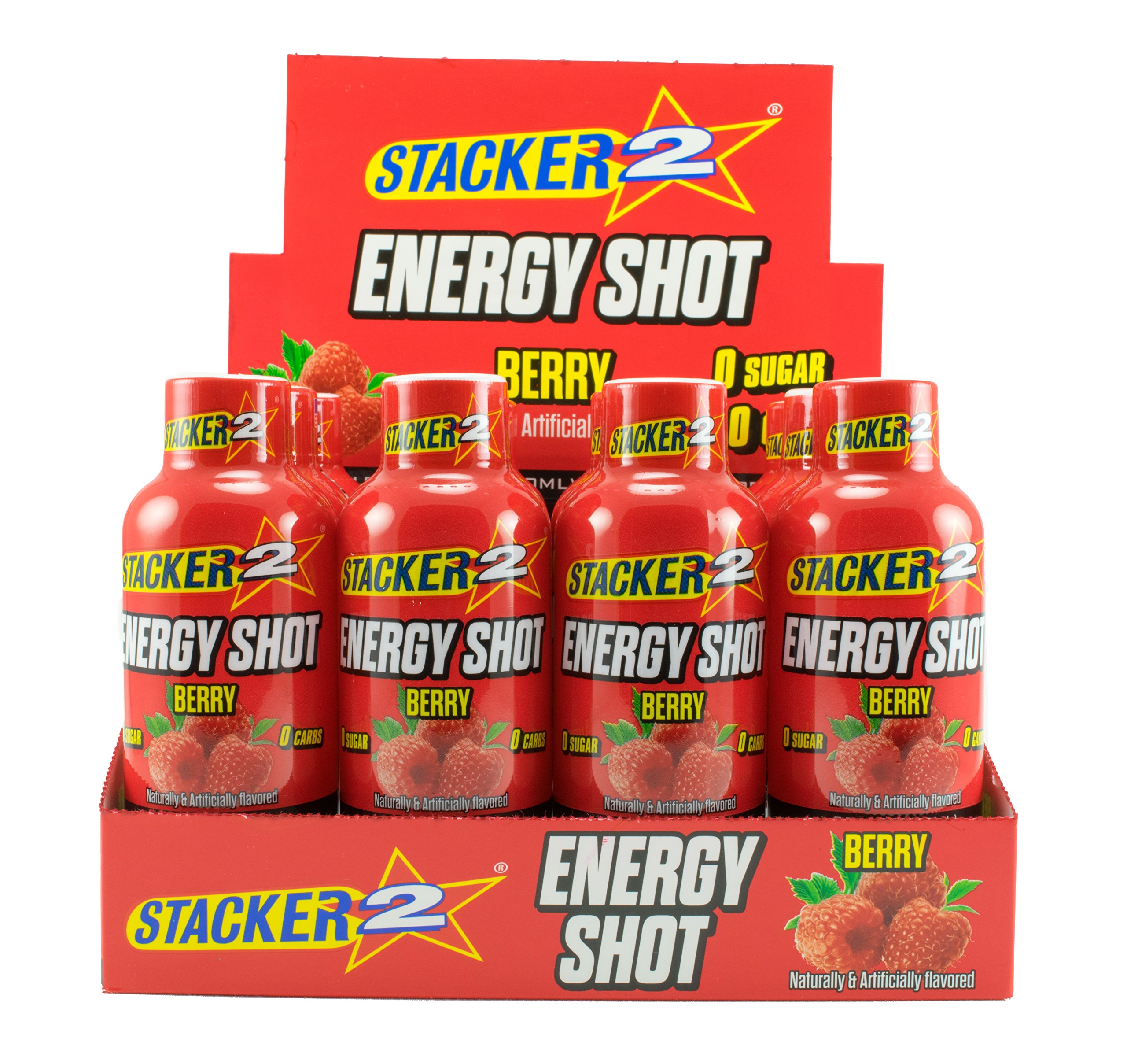 Stacker 2 Energy Shots - Berry Flavor (12 Pack of 2oz Bottles) | Natural Energy Boost for Workouts, Study & Long Workdays
