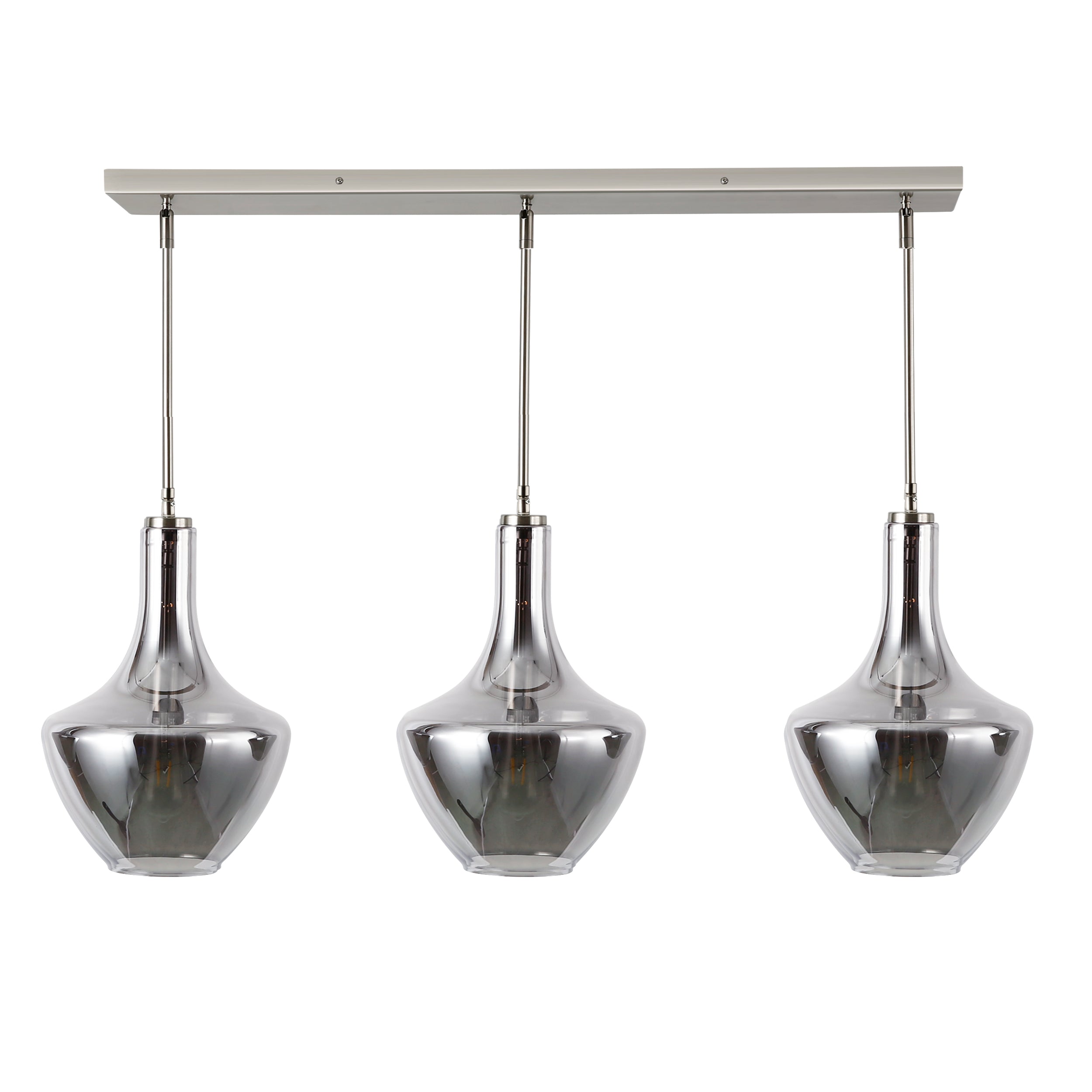 Modern 3-Light Pendant Island Lighting Fixture for Kitchen Dining Room - Brushed Nickel Finish, Adjustable Height, Dimmable LED Bulbs Included - Perfect for Home, Restaurant, and Cafe Decor