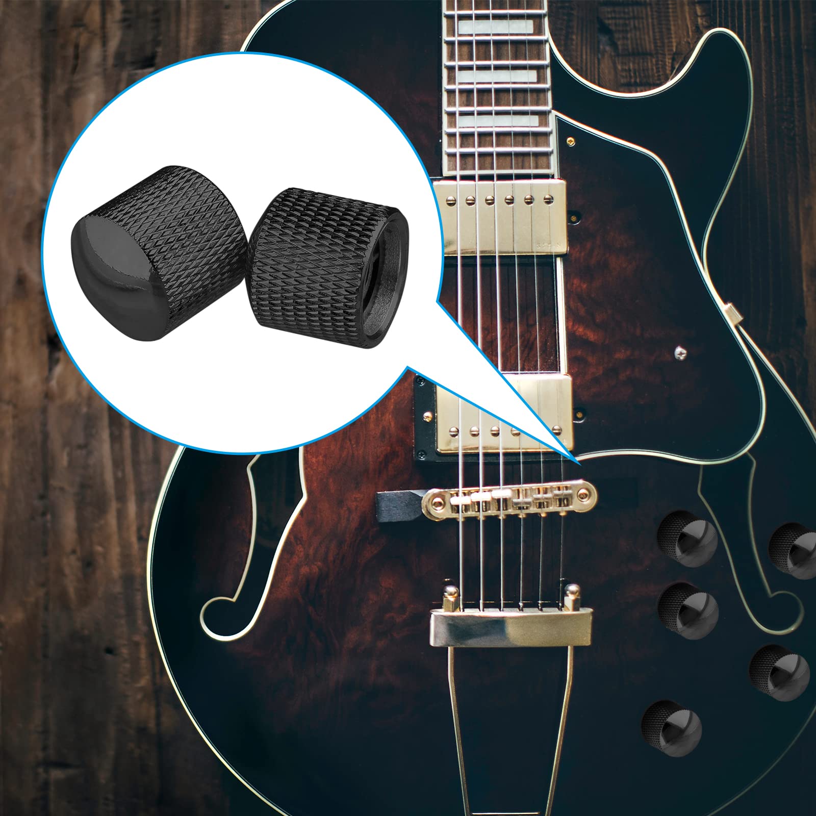 Biaungdo 6-Pack Electric Guitar Knobs - Black Metal Dome Volume & Tone Control Knobs for Telecaster, Electric & Bass Guitars - Perfect for DIY Guitar Upgrades & Customization
