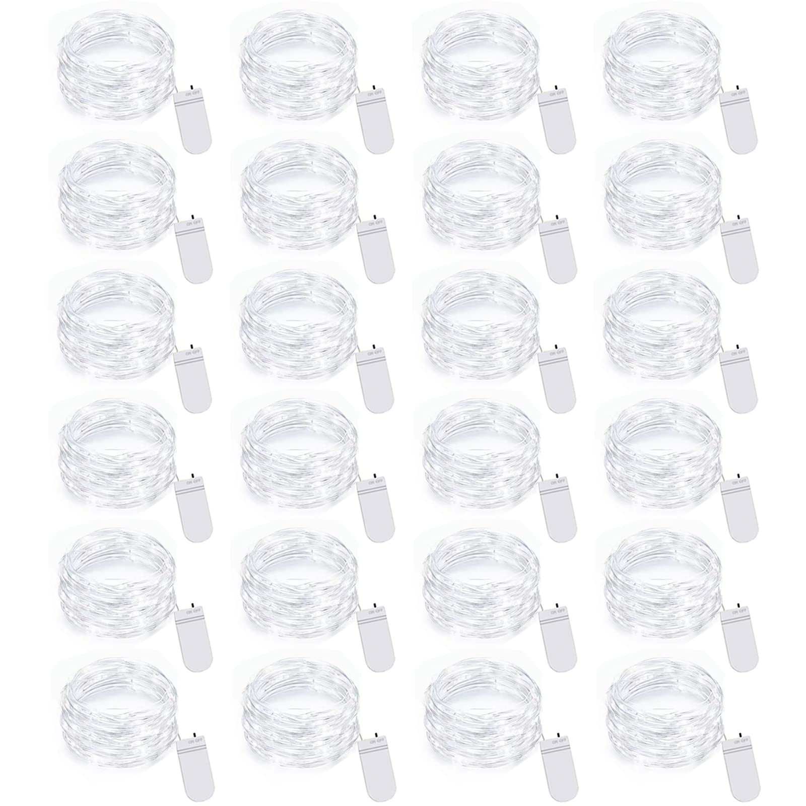 24 Pack LED Fairy Lights Battery Operated 7Ft 20LED Mini String Lights - Waterproof Christmas Decorations for Mason Jars, Bedroom, DIY Party, Wedding & Holiday Decor (White) | Perfect for Indoor/Outdoor Use, Home Decoration, Gift Wrapping & Special Events
