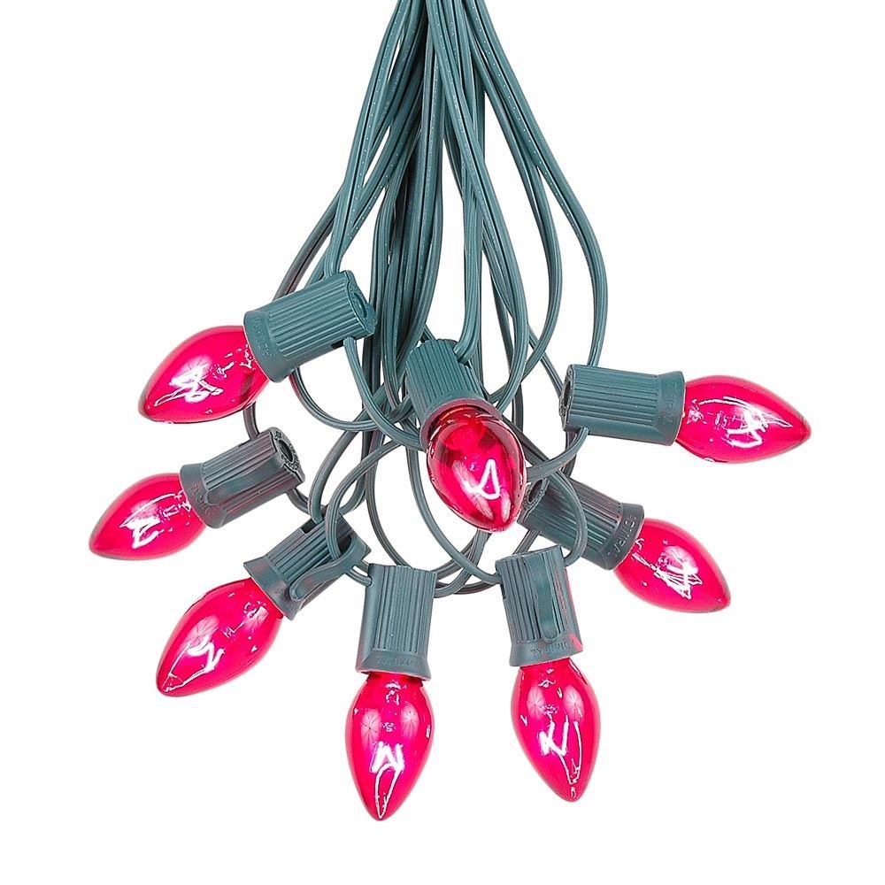Pink C7 Christmas Lights Set - 25ft Green Wire Indoor/Outdoor String Lights for Holiday Decorations, Patio, Garden & Party Lighting