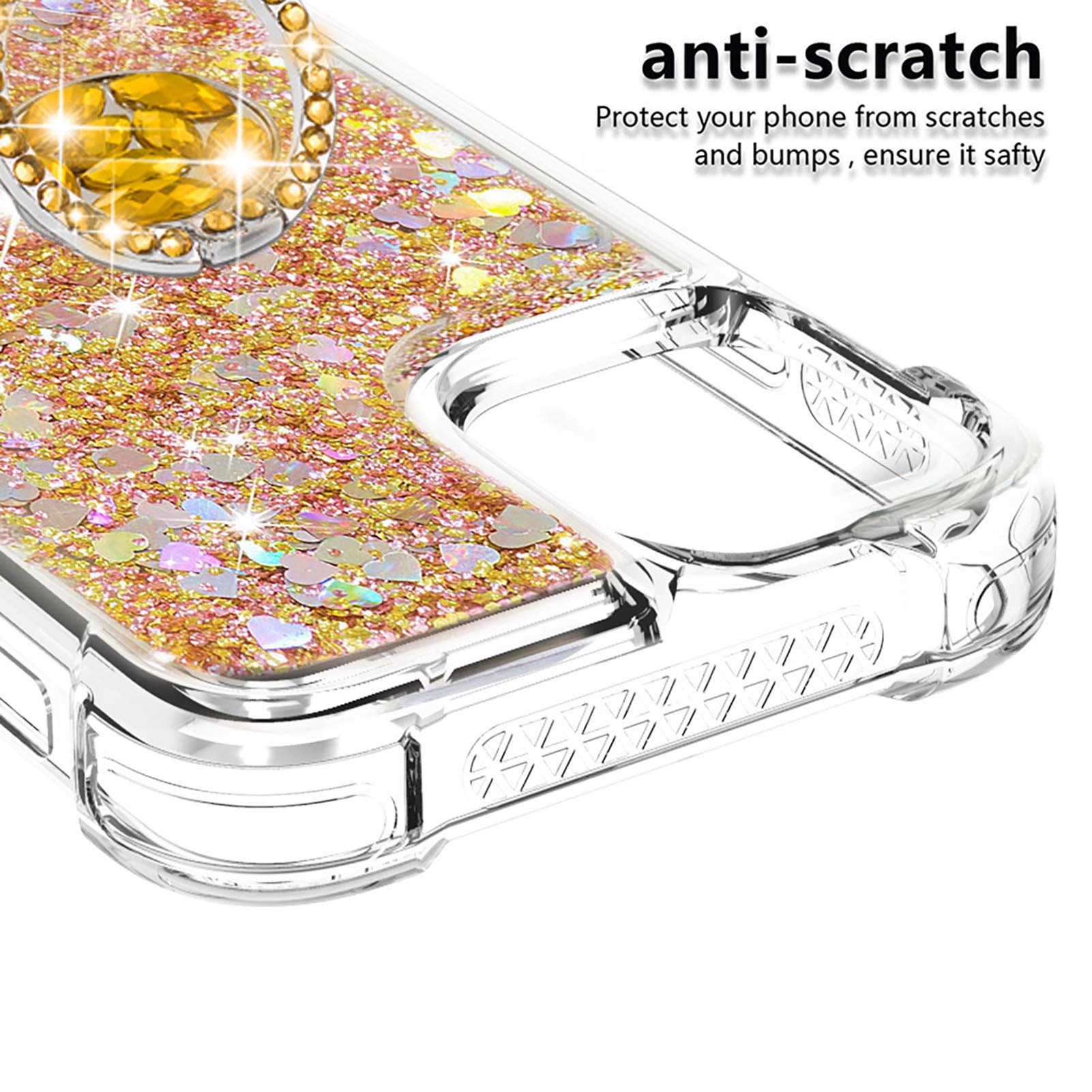 CCSmall Clear Quicksand Glitter Liquid Floating TPU Case for iPhone 12 Pro Max - Sparkling Diamond Design with Stand Feature (LSZ Gold) | Perfect for Daily Use, Parties & Gift Giving
