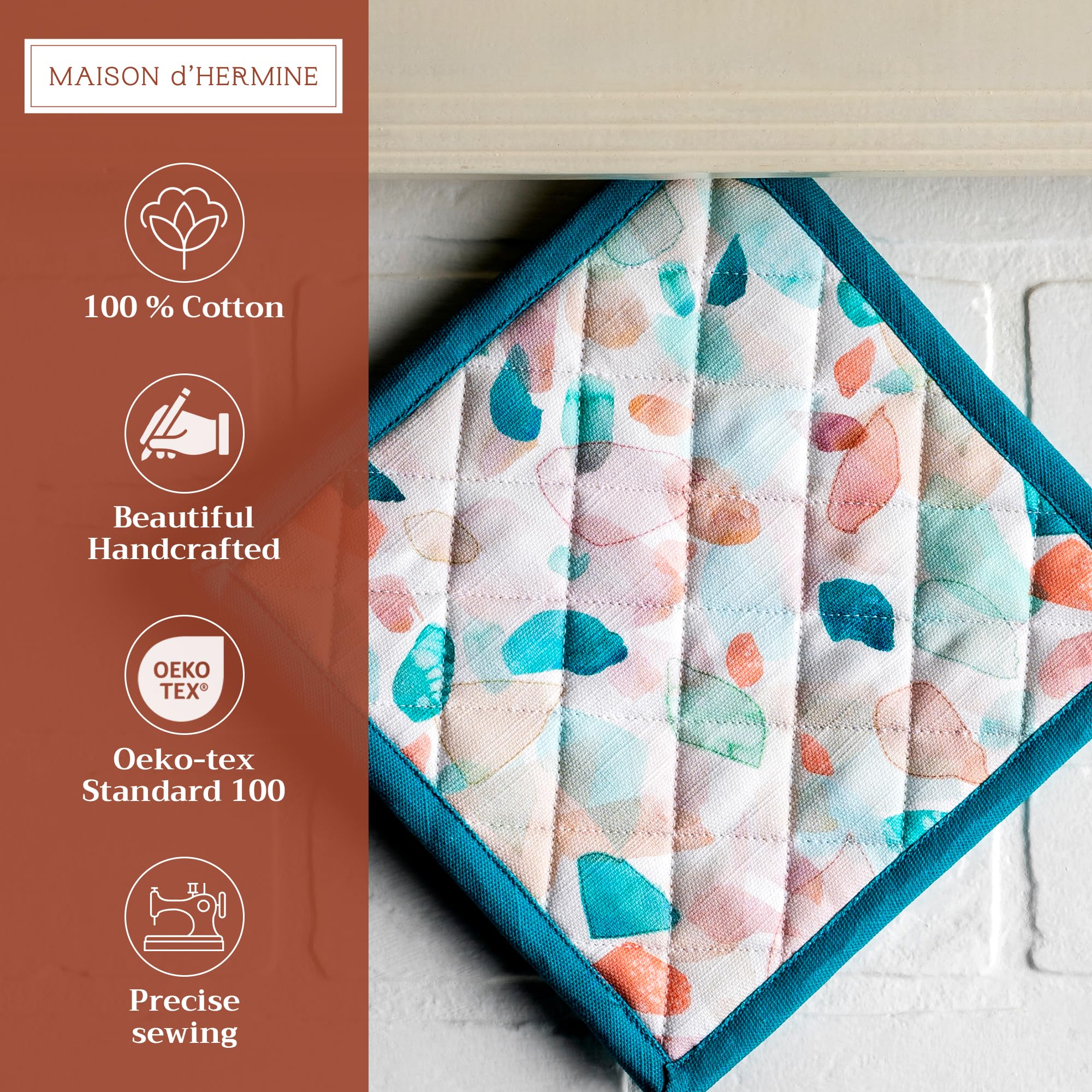 Maison d'Hermine 100% Cotton Heat Resistant Pot Holders Set of 2 - 8