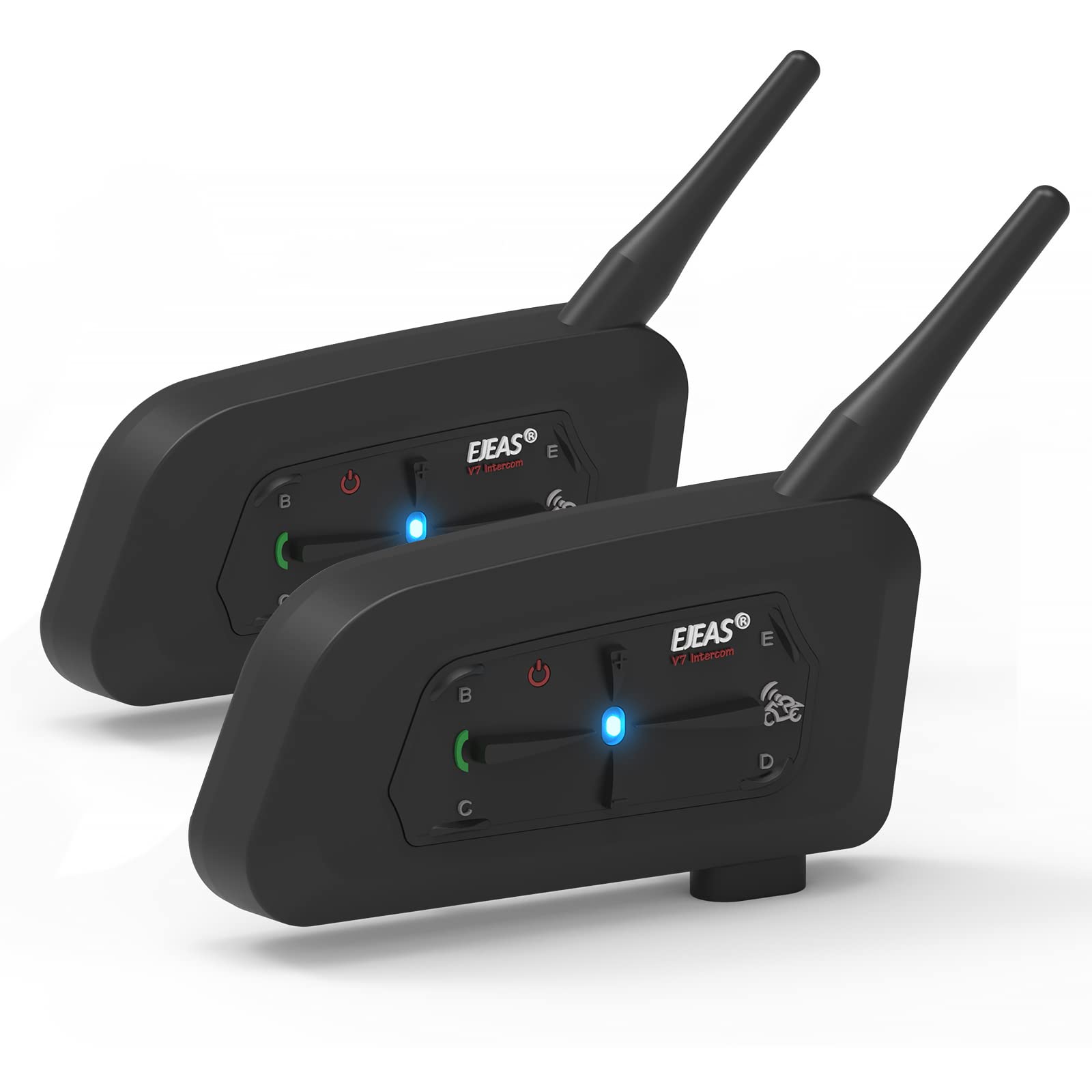 EJEAS V7 Motorcycle Bluetooth Helmet Intercom - Upgraded 1200M Wireless Communication System for 2 Riders with Noise Cancellation, Auto Answer, Waterproof & Quick Pairing (2 Pack) - Perfect for Group Riding, Road Trips & Adventure Motorcycling