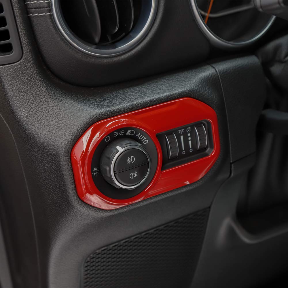 JeCar Red Headlight Switch Button Cover Trim for 2018-2024 Jeep Wrangler JL/JLU & Gladiator JT - Interior Accessories Upgrade for Off-Road & Daily Driving