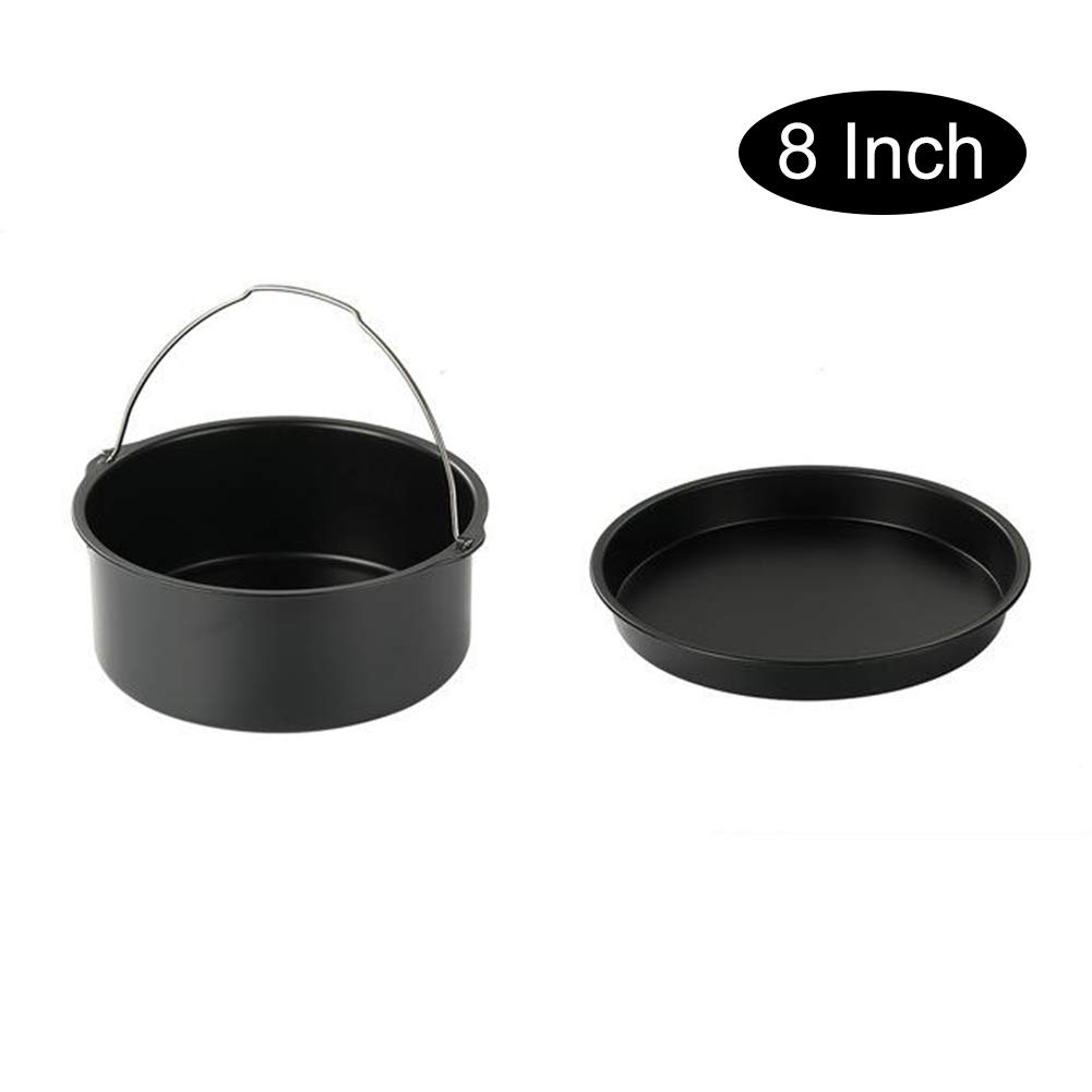 Universal 8-Inch Air Fryer Accessories Set - 2-Piece Steel Round Cake Pans & Pizza Pan for Gourmia, Baking, Deep Frying | Perfect for Home Kitchen & Restaurant Use