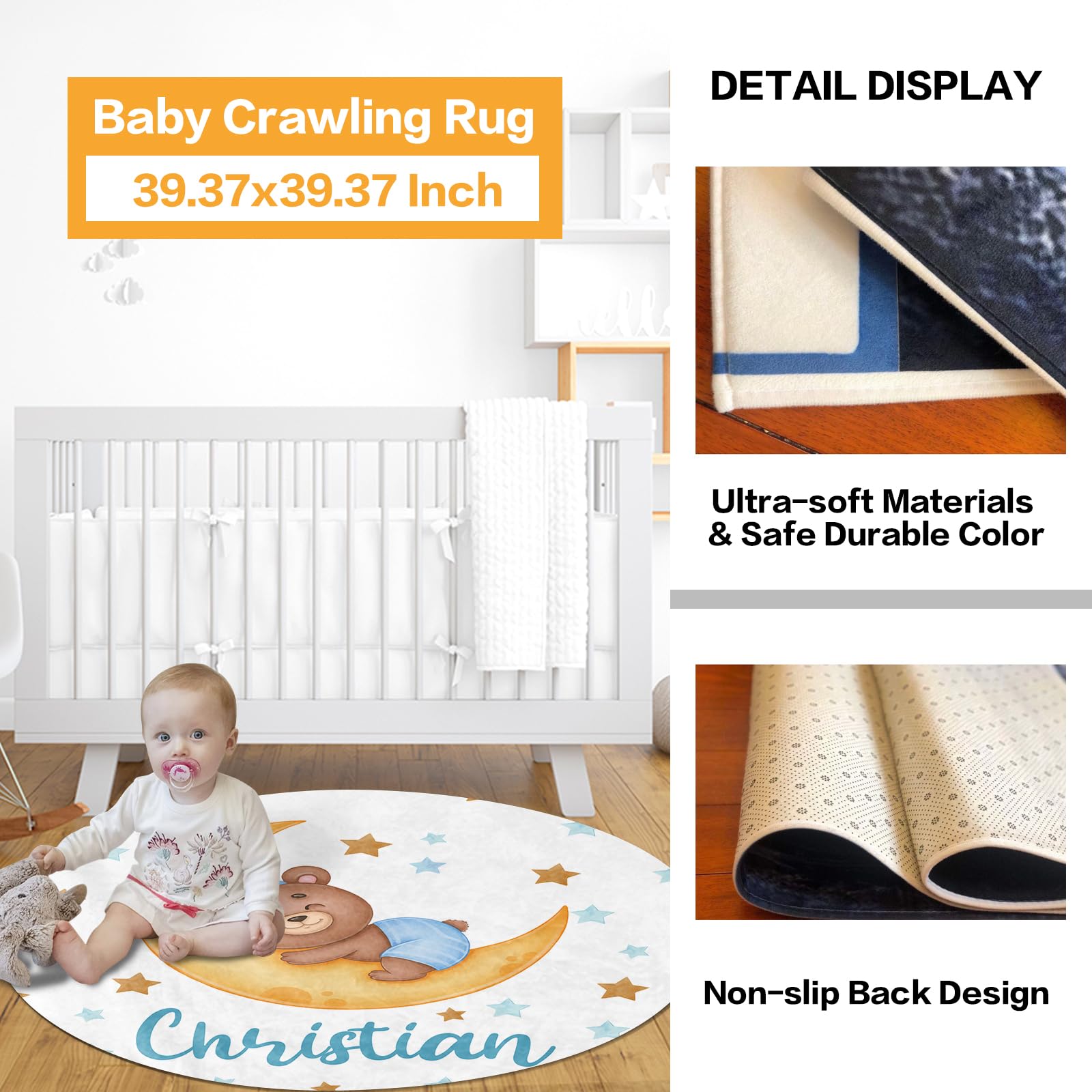Custom Baby Crib Bedding Set with Moon Animal Design - Personalized Name Nursery Bed 3 Piece Set - Soft Blanket, Fitted Sheet & Play Mat for Newborn Boys Girls - Perfect Baby Shower Gift & Nursery Decor (Bear Theme) - Ideal for Cozy Naps, Playtime & Photo Shoots
