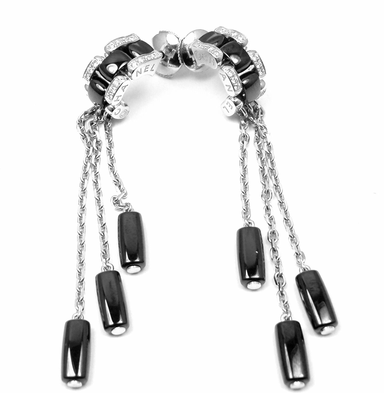 Authentic Chanel Ulta 18k White Gold Diamond Black Ceramic Drop Earrings for Women - Luxury Fashion Jewelry for Parties, Weddings & Special Occasions