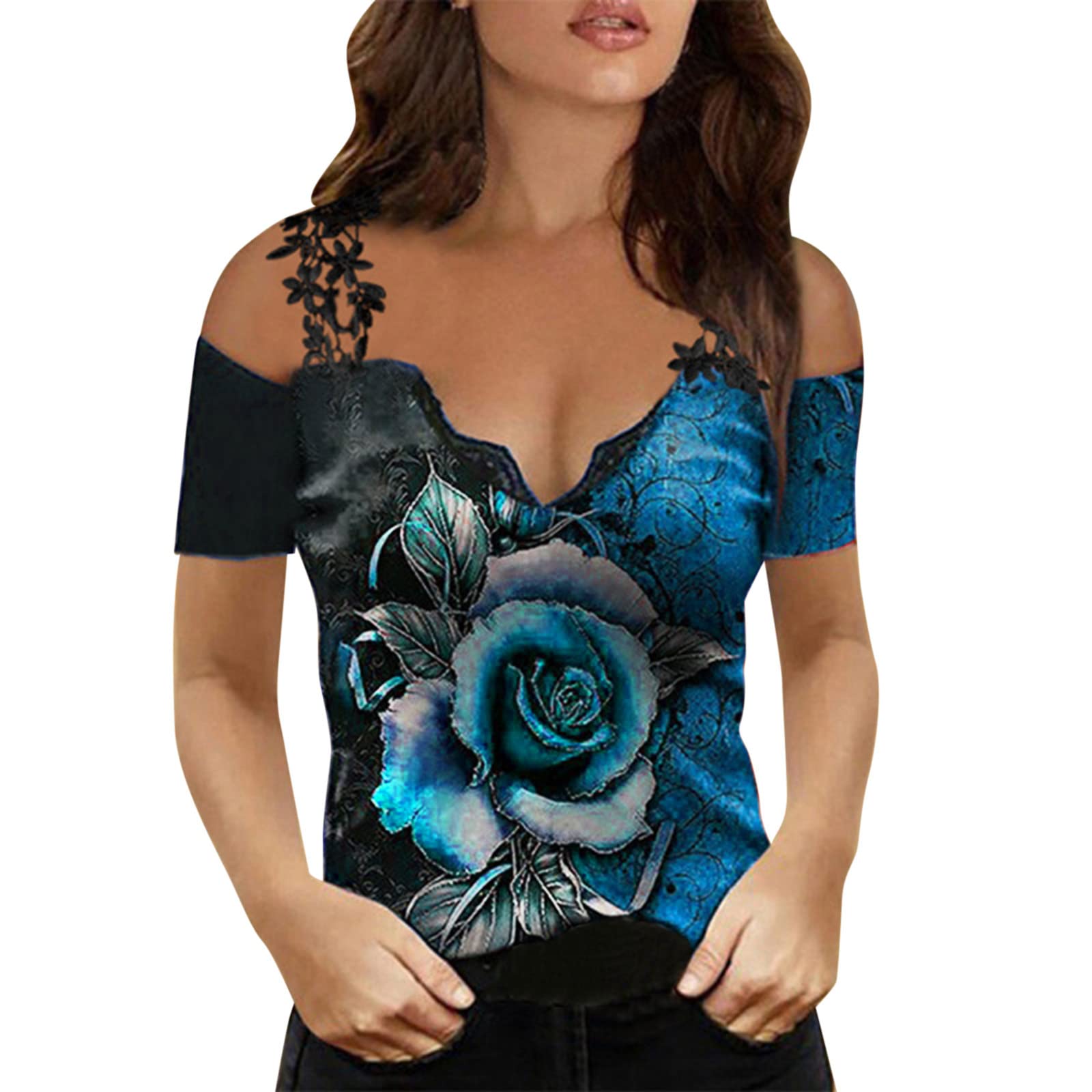 Women's Lace Printed Off-Shoulder Tank Tops - Sexy Casual Cami Blouses for Beach, Summer & Party Wear