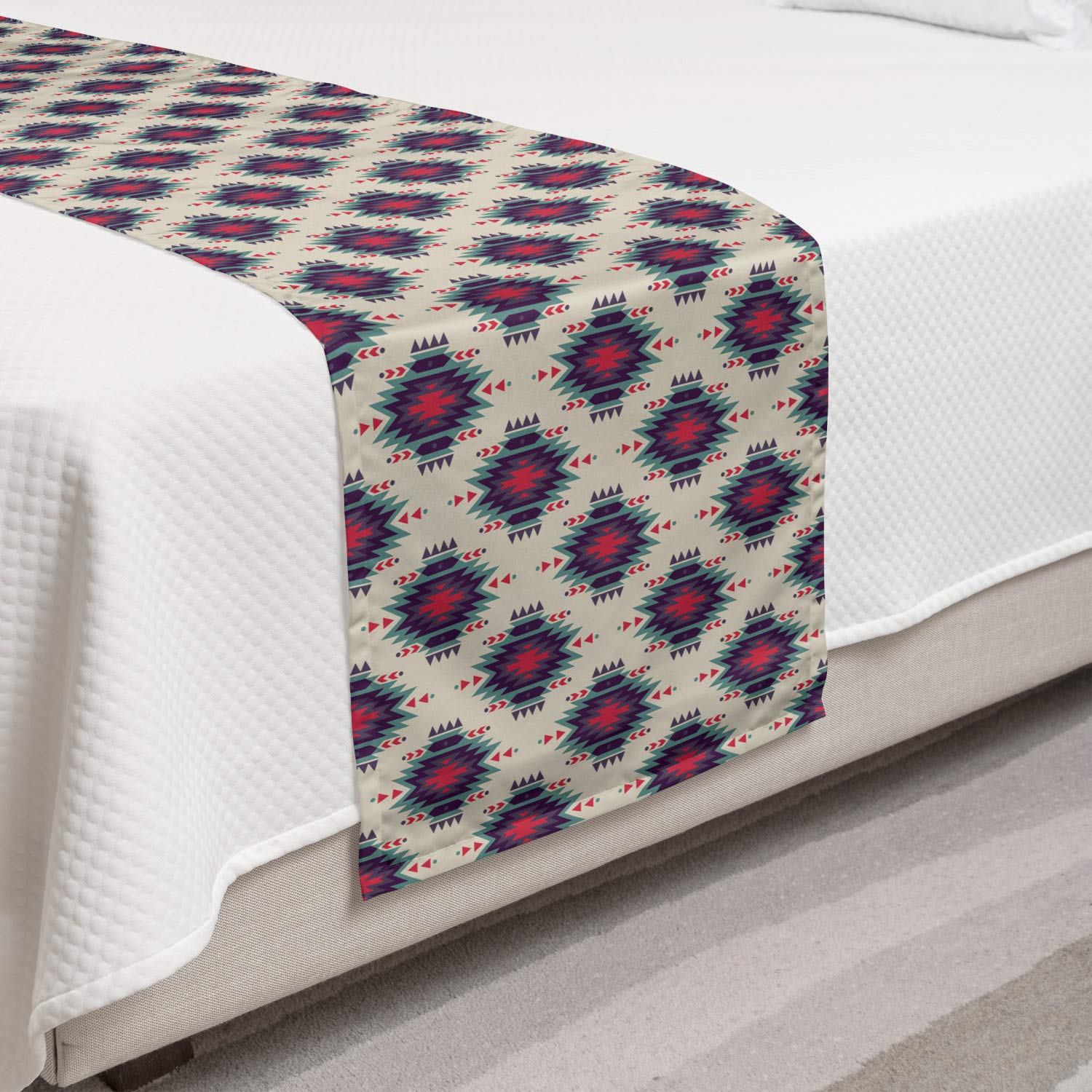 Ambesonne Ikat Aztec Tribal Bed Runner - Decorative Peruvian Mexican Cultural Heritage Themed Bed Scarf for Hotels, Homes & Guestrooms - Multicolor Ethnic Design - Perfect for Boho Bedroom Decor, Wedding Accents & Cultural Themed Events