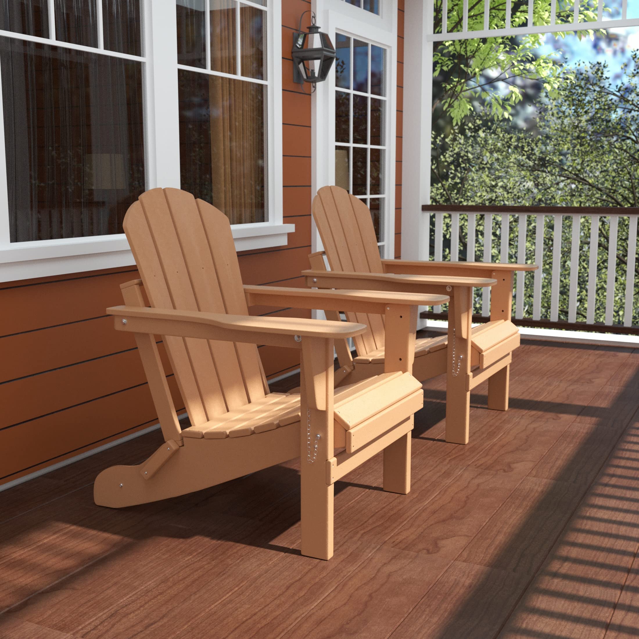 Premium WO Outdoor Folding Adirondack Chairs (Set of 2) - Teak Wood Patio Lounge Chairs for Beach, Poolside, Backyard & Garden - Comfortable Retro Outdoor Furniture for Relaxing on Deck, Balcony or Lawn