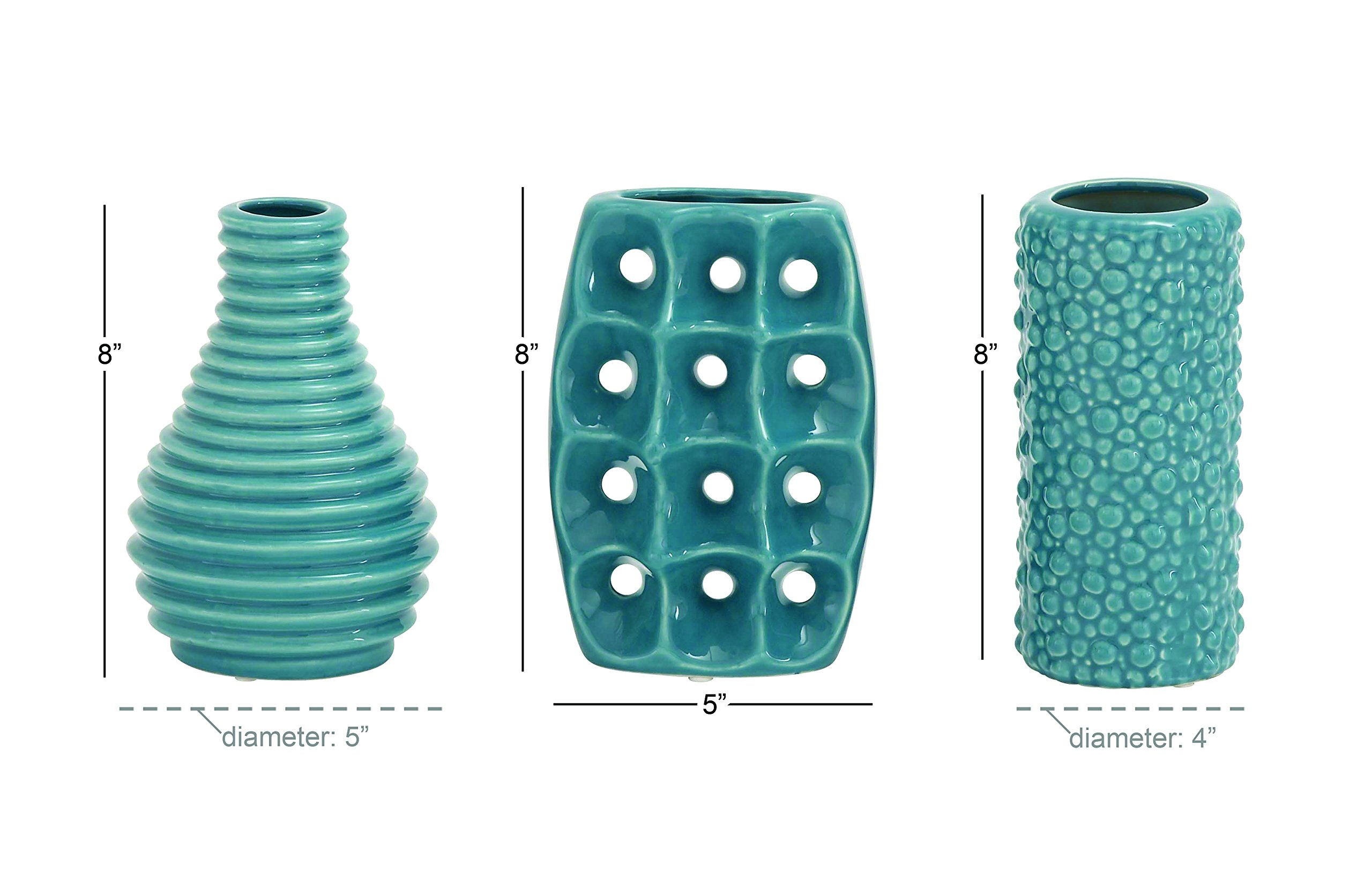 Deco 79 Ceramic Vase Set of 3 - Blue Handcrafted Home Decor Centerpiece with Unique Patterns (5