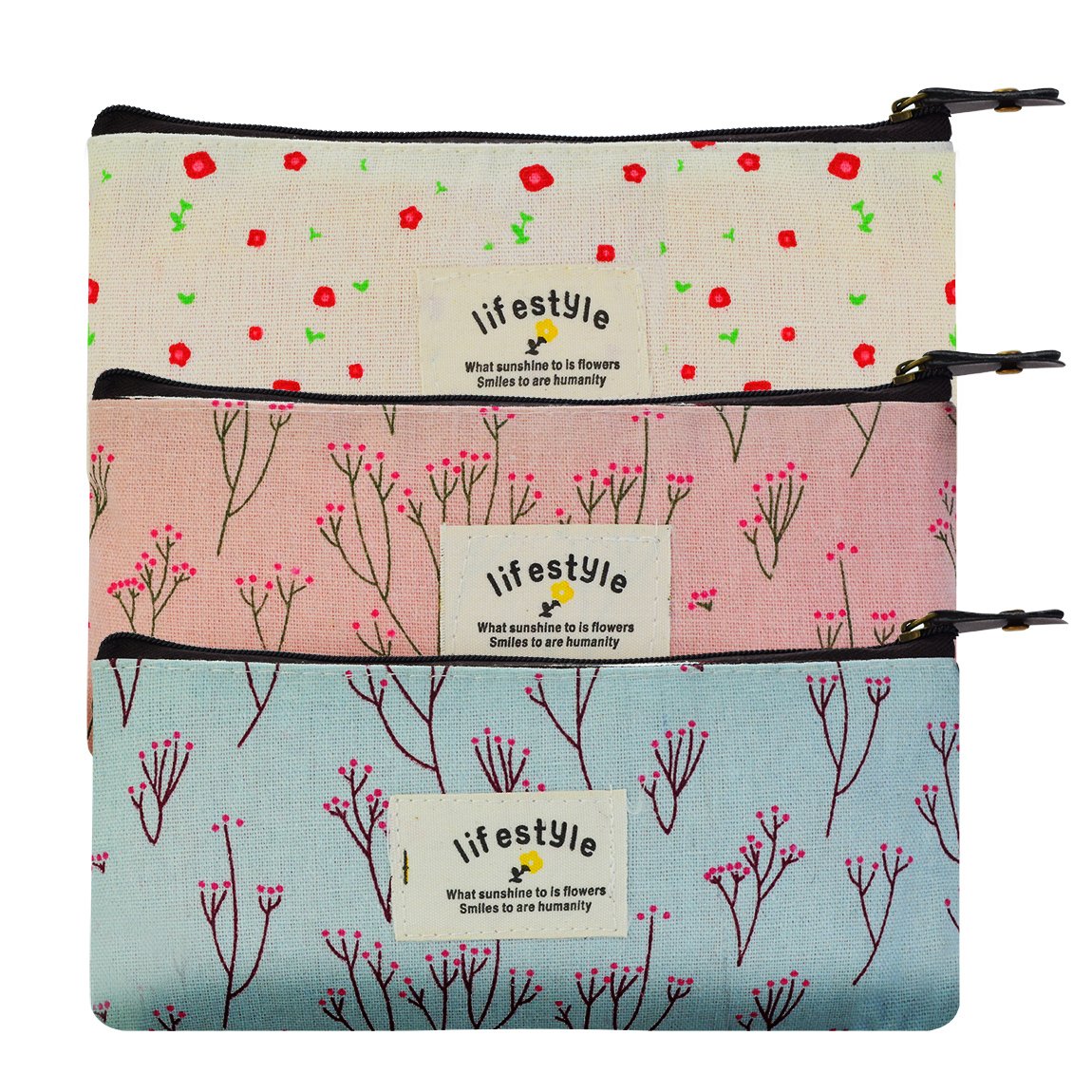 Miayon Floral Pencil Case & Cosmetic Bag Set of 3 - Vintage Countryside Design for School, Office & Travel Organization