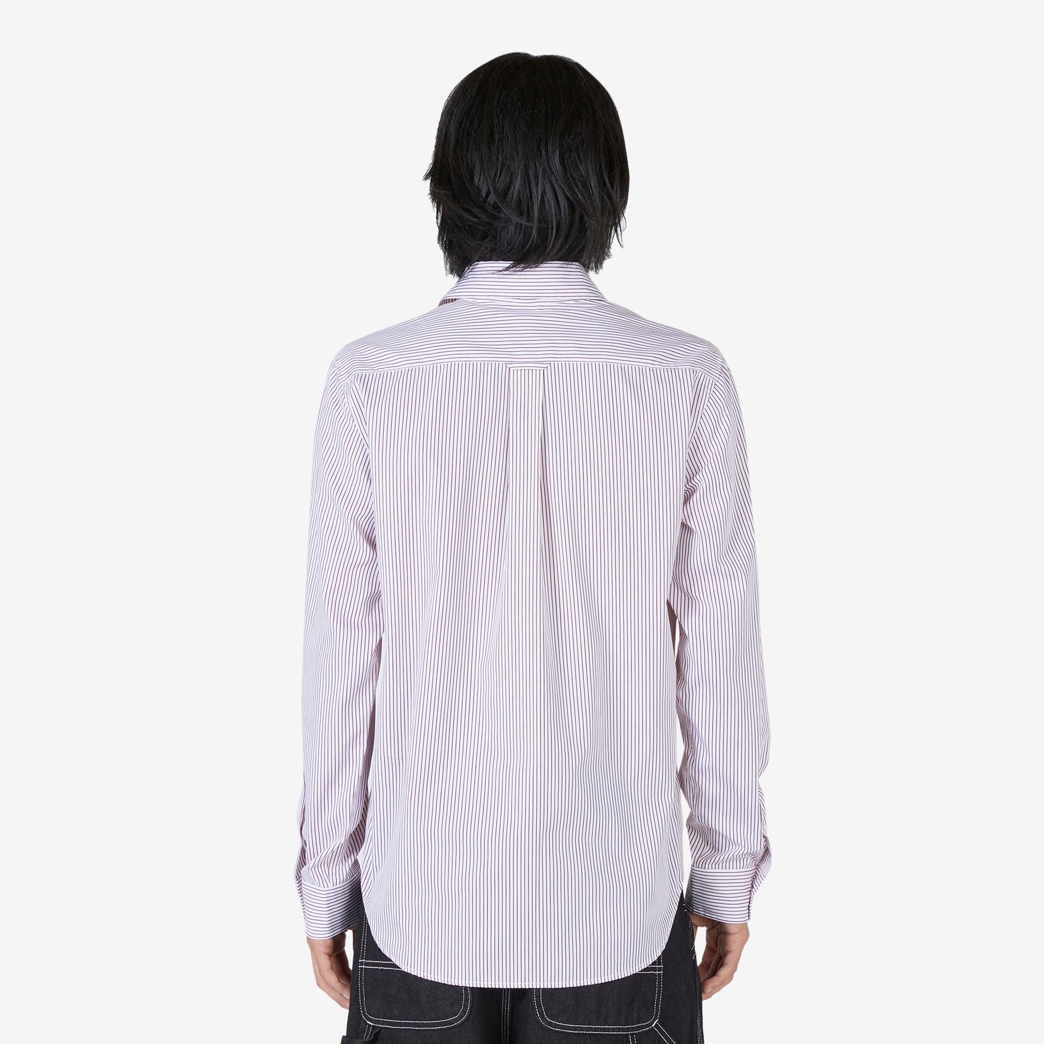 Classic Striped Cotton Shirt with Logo Handwriting - White & Red Stripes | Casual Office Wear & Weekend Outfits