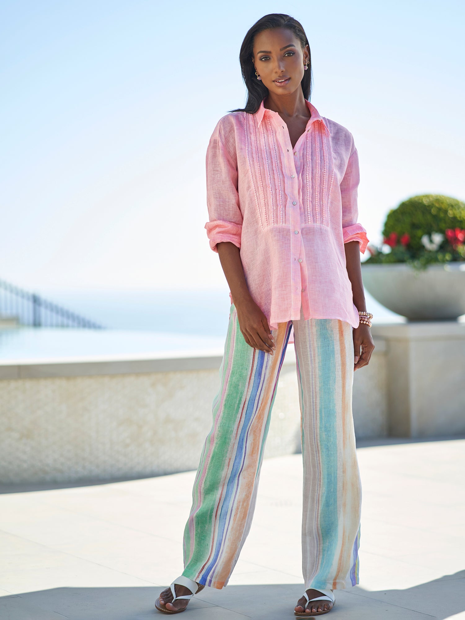 Lilja Ruffle Linen Shirt for Women - Breathable Summer Blouse with Feminine Ruffles - Perfect for Beach Outings, Date Nights & Casual Office Wear