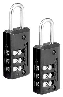 Master Lock 646T Black Combination Luggage Lock - Set Your Own 3 Digit Code, TSA Approved Travel Lock for Suitcases, Backpacks & Gym Bags (2-Pack) - Secure Your Belongings During Air Travel, Hotel Stays & Commuting