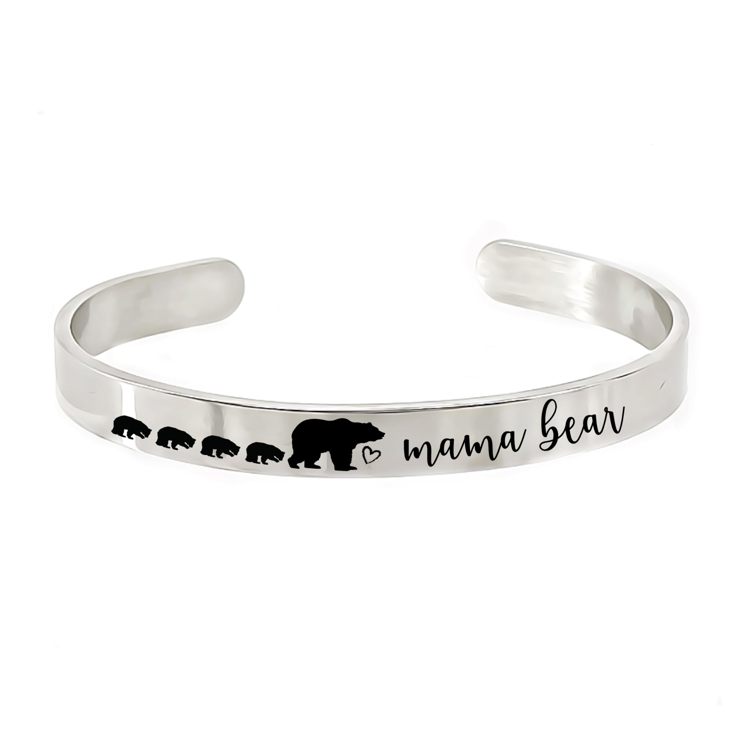 Mama Bear 4 Cub Cuff Bracelet - Sterling Silver Mom Jewelry Gift for Birthday, Christmas, Mother's Day - Perfect for Moms, Grandmas & Special Women - FBA-MAMA-BEAR-CUFF (4 Cubs) | Ideal for Everyday Wear, Special Occasions & Heartfelt Gifting