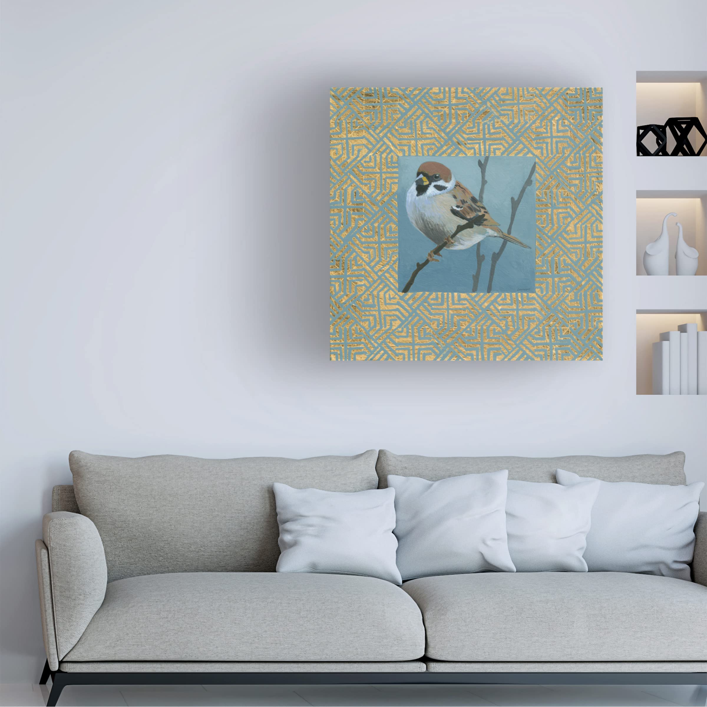 Trademark Fine Art 'The Sparrow' Canvas Wall Art by Kathrine Lovell - Hand-Painted Sparrow Bird Painting for Living Room, Bedroom & Office Decor