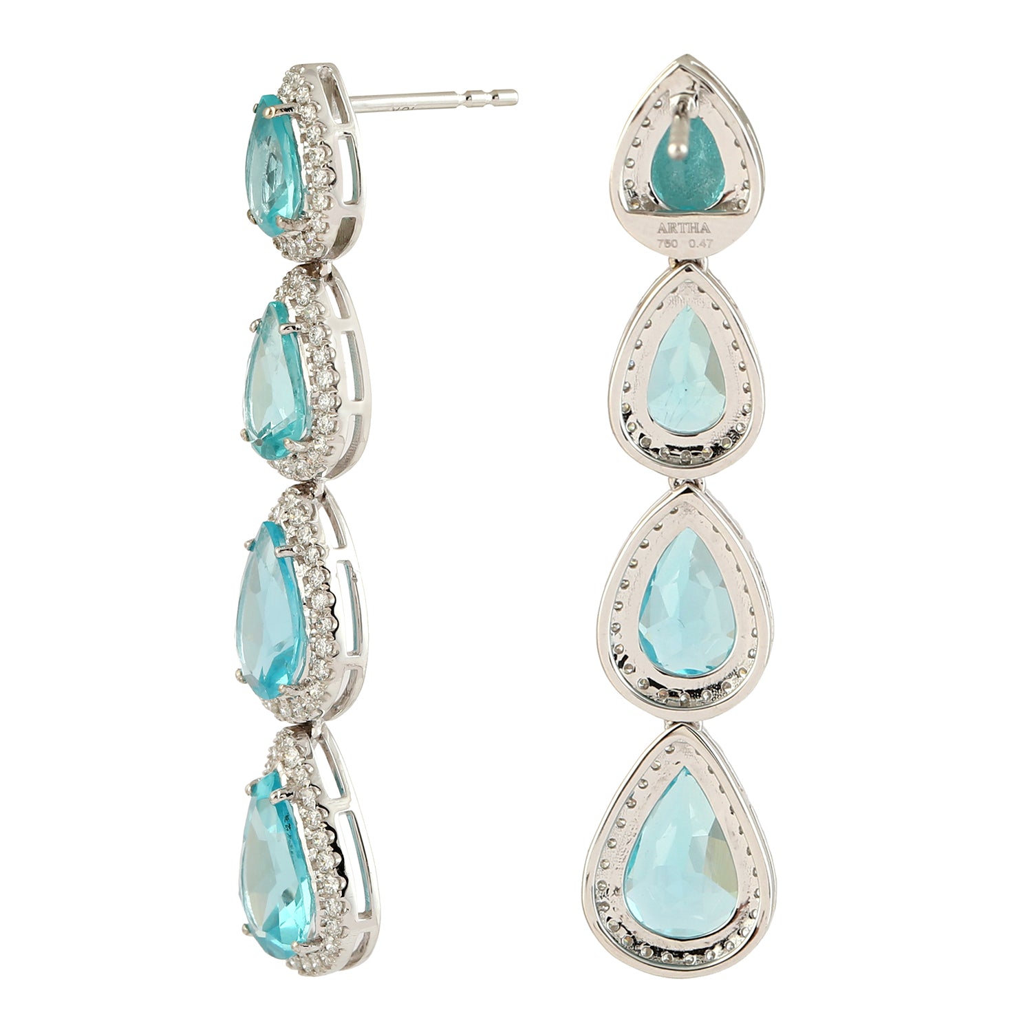 18K White Gold Apatite Pave Diamond Pear Cut Drop Earrings for Women - Elegant Dangle Earrings for Parties, Weddings & Special Occasions