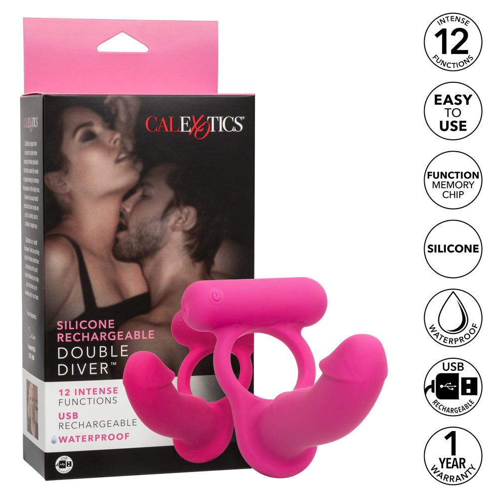 Rechargeable Vibrating Silicone Cock Ring for Men - Double Diver Design for Enhanced Pleasure - Perfect for Couples Play & Solo Use