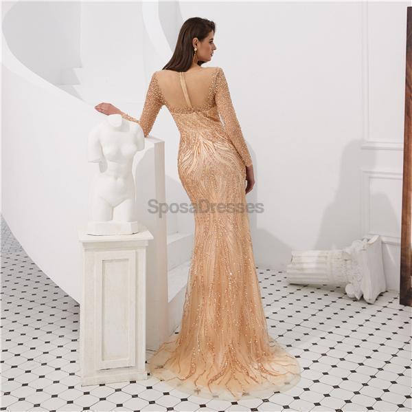 Elegant Long Sleeve Grey Beaded Mermaid Prom Dress for Evening Parties & Formal Events - Perfect for Homecoming, Pageants & Special Occasions