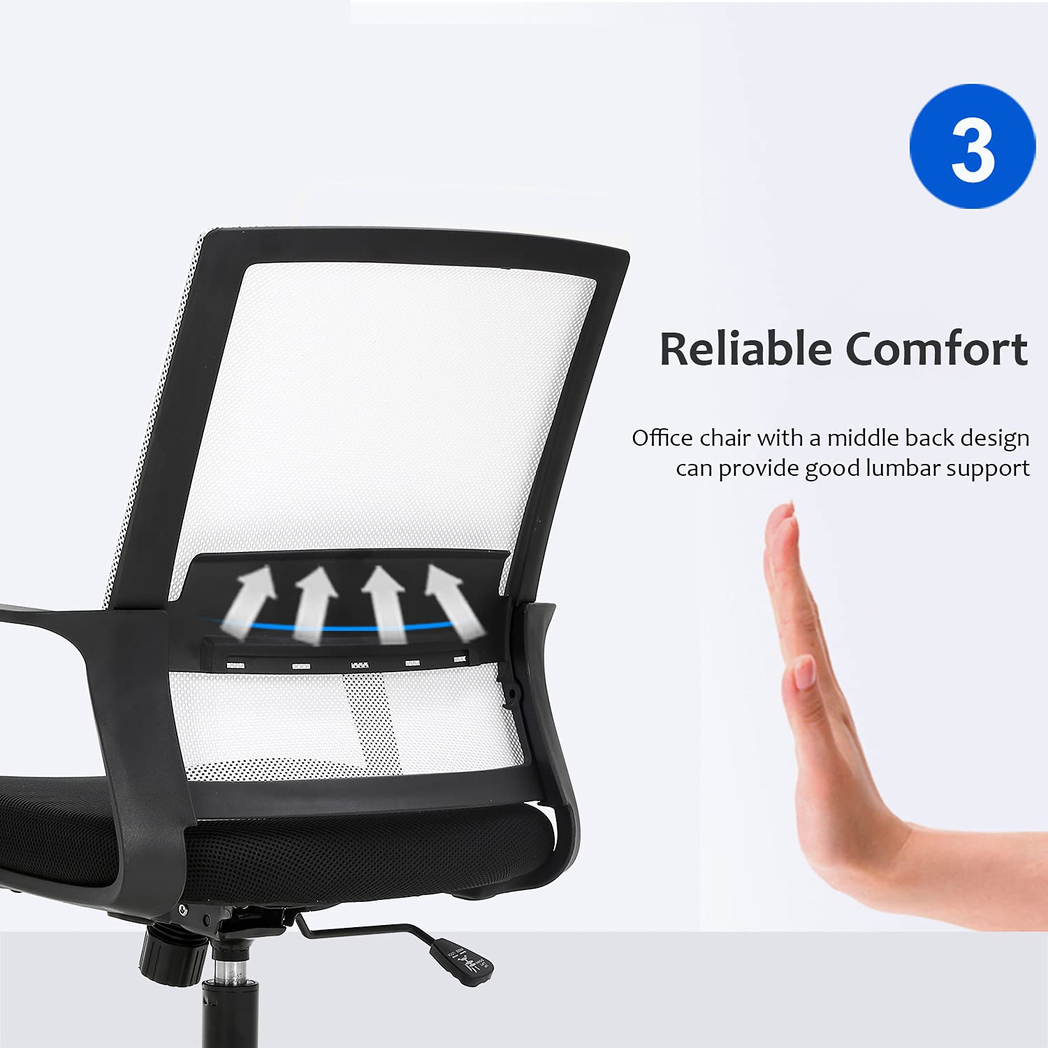 Ergonomic Office Chair with Lumbar Support - Adjustable Mesh Computer Desk Chair with Wheels & Armrests for Home Office, Gaming, and Work (White) - Perfect for Long Hours of Sitting, Back Pain Relief, and Enhanced Productivity