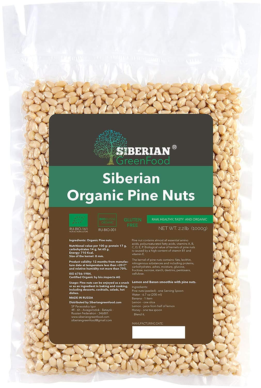 Premium Pine Nuts 35.3oz (1000g) - Organic, Raw, Vacuum Sealed for Freshness - Perfect for Pesto, Salads & Baking