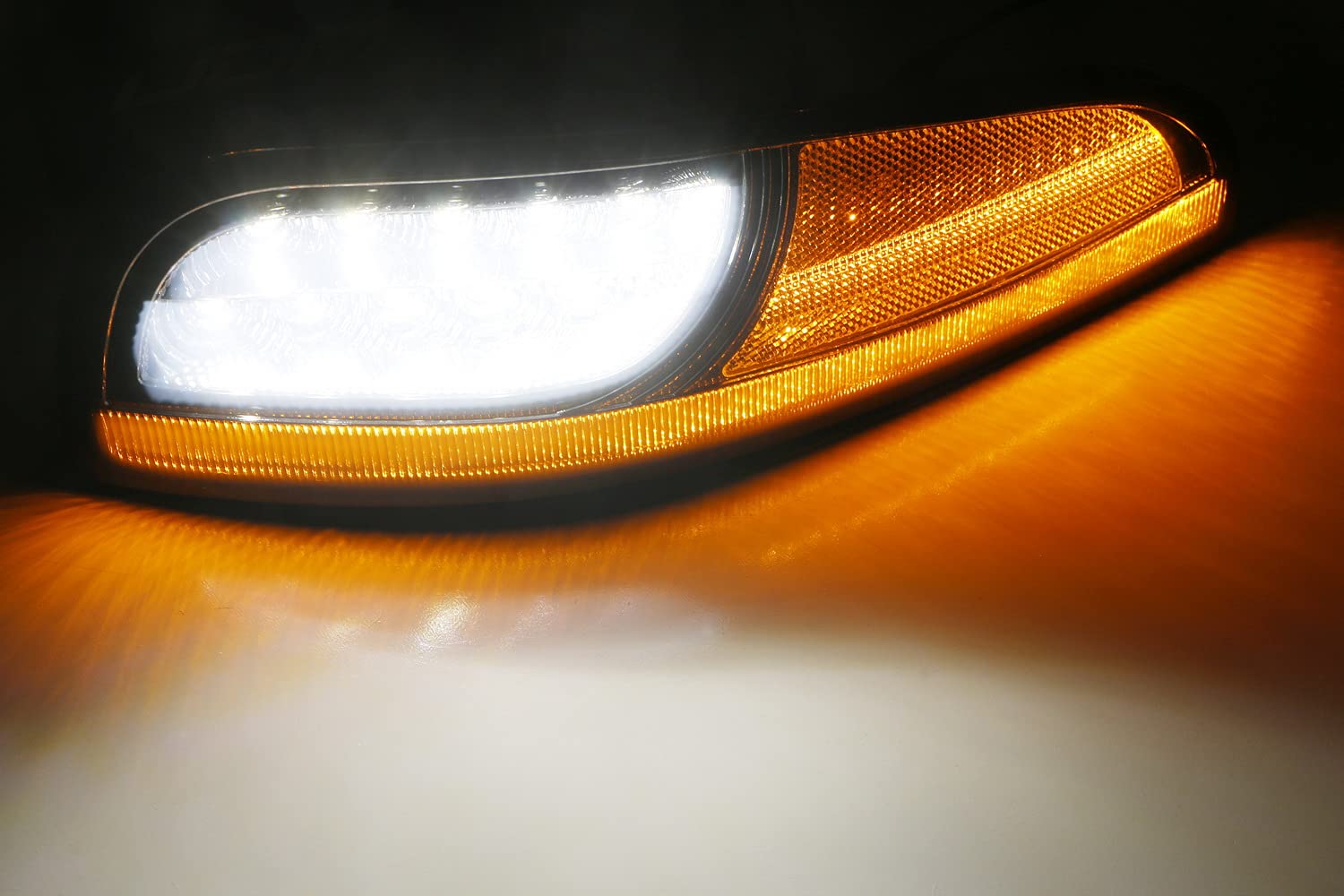 iJDMTOY Smoked Lens LED DRL Laser Sequential Turn Signal Lights for 1997-2004 Chevy Corvette C5 - Xenon White Parking Lights & Amber Blinkers | Upgrade Your Corvette C5 Headlights for Enhanced Visibility & Style