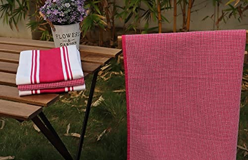 AMOUR INFINI Premium 100% Ring Spun Cotton Kitchen Towels Set - 2 Stripe & 2 Waffle Weave Dish Towels (28x20 Inch Oversized) - Super Absorbent for Drying Dishes, Cleaning Countertops & Kitchen Decor