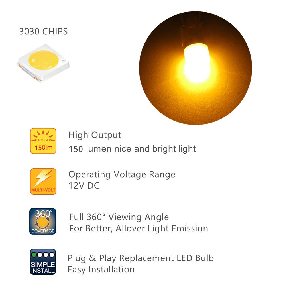 WLJH Amber Yellow T10 W5W 194 LED Bulbs - 20 Pack for Gauge Cluster, Instrument Panel, Dash Lights, Interior Car Dome & Side Marker Parking Lights | Perfect for Night Driving and Vehicle Customization