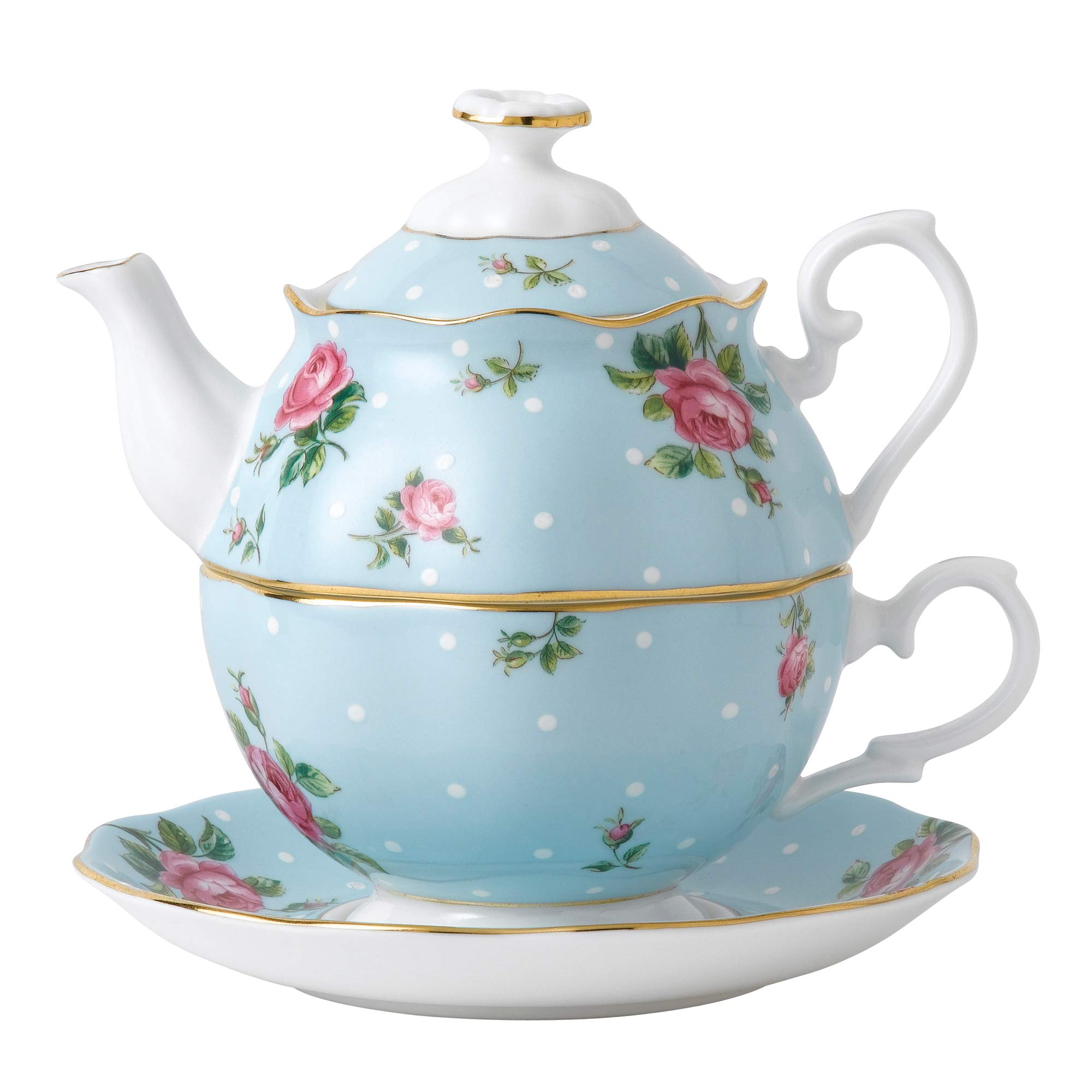 Royal Albert Polka Blue Tea For One Set - Elegant English Teacup and Saucer for Afternoon Tea, Gifts, and Home Decor
