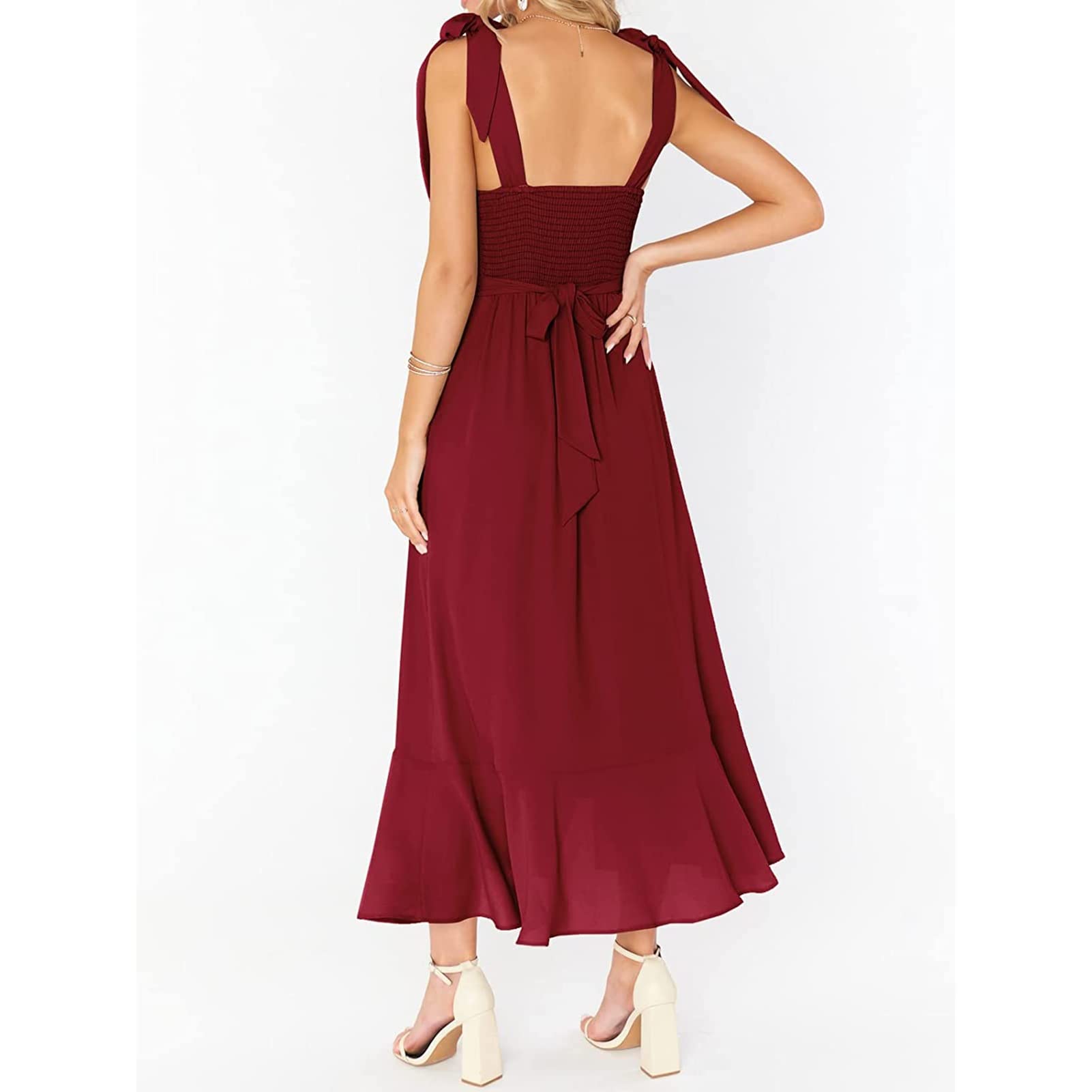 Elegant Women's Square Neck Ruffle Split Midi Dress - Formal Bridesmaid & Wedding Guest Cocktail Party Dress (Blue, Medium) | Perfect for Bridal Showers, Receptions & Evening Events