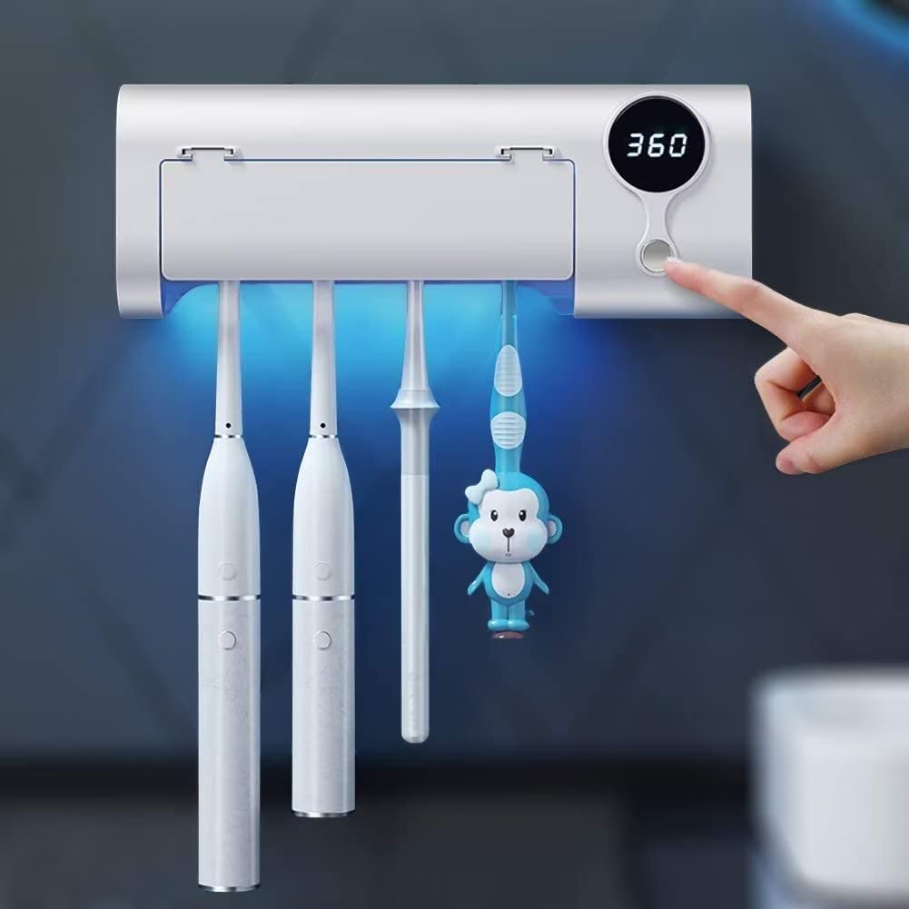 MIMORE Cordless Wall Mounted Toothbrush Holder with 4 Slots & Built-in Timer - Perfect for Bathroom Organization & Family Oral Care Routine