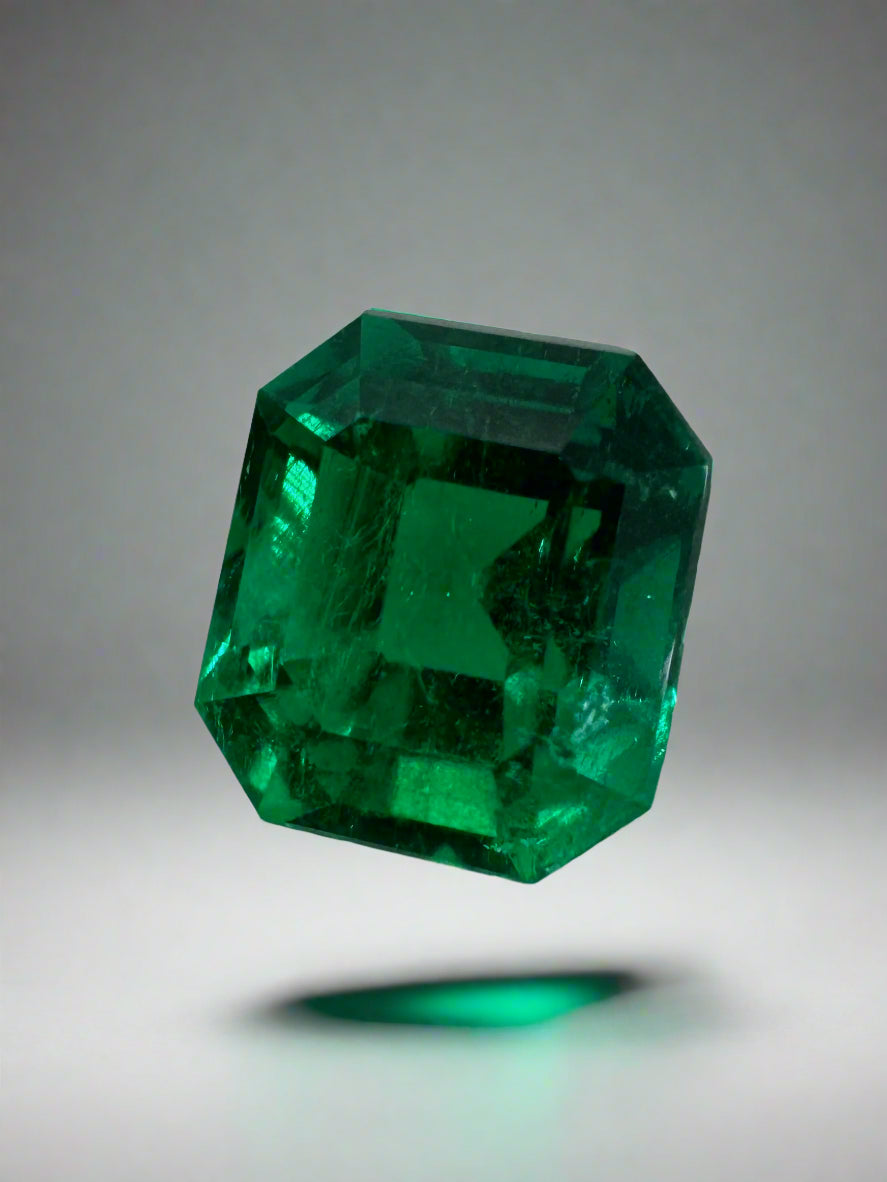Faith Lab Diamond Art Deco Custom Ring - 1.75 Carat 7.5x6.75mm AAA+ Vivid Muzo Green Colombian Emerald, Emerald Cut Loose Gemstone for Investment & Jewelry Making | Perfect for Engagement Rings, Anniversary Gifts & Luxury Collections