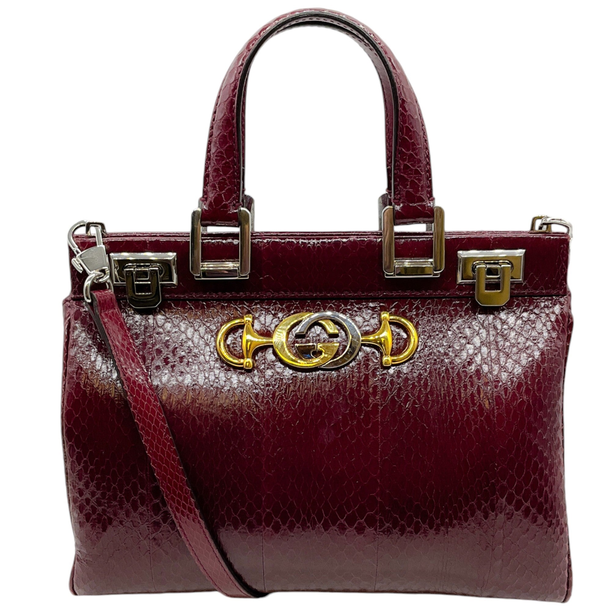 Gucci Bordeaux Snakeskin Zumi Satchel Bag for Women - Luxury Designer Handbag for Work, Travel & Evening Events