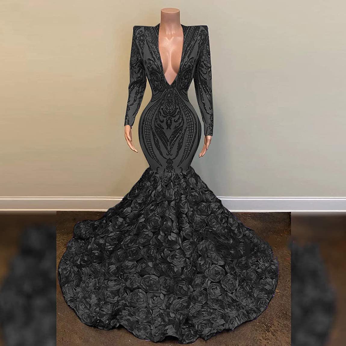 Elegant Women's V-Neck Mermaid Prom Dress with Long Sleeves Lace & Sequin - Formal Ball Gown for Pageant, Homecoming, Wedding Party & Special Occasions
