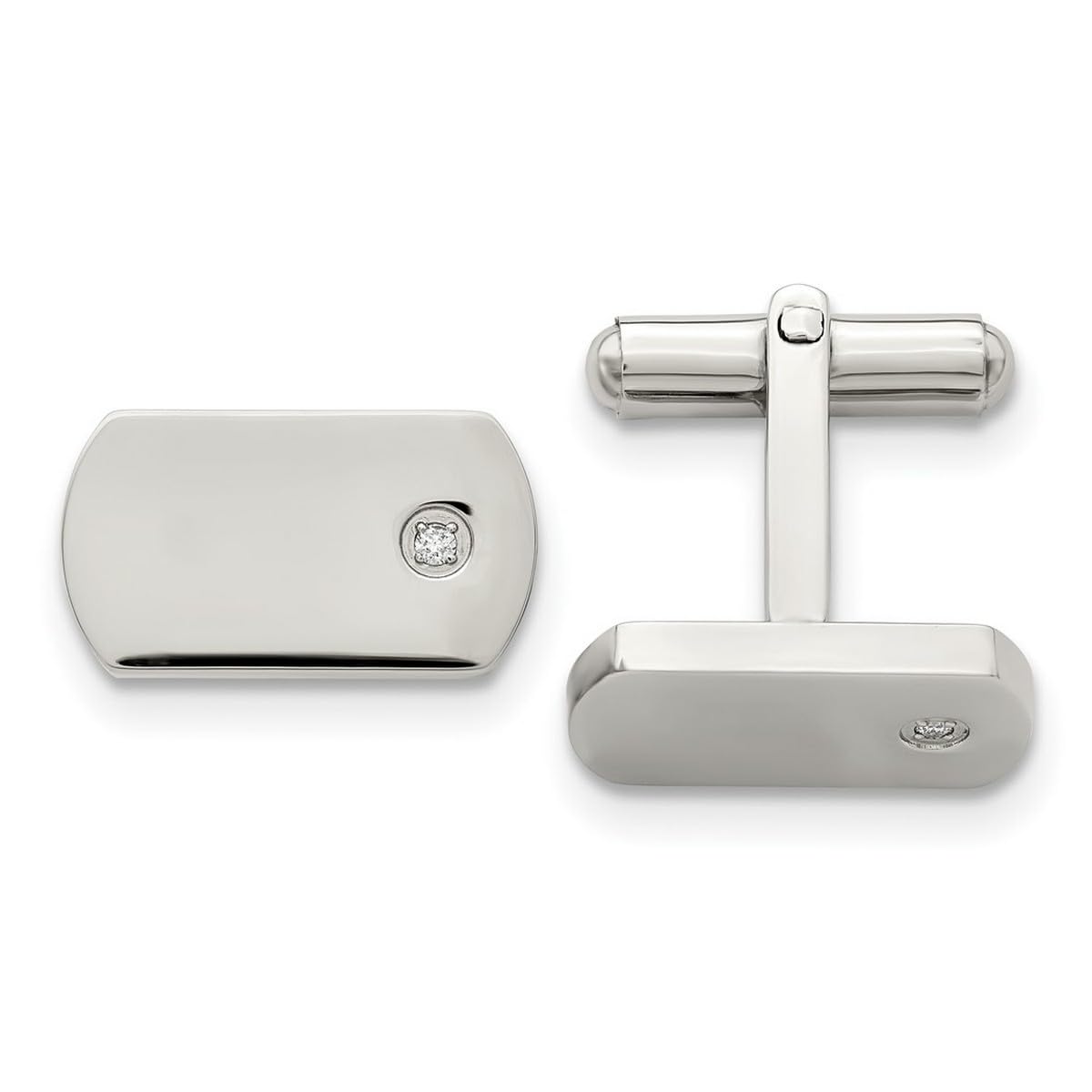 Polished Stainless Steel Men's Cufflinks with Diamond Accent - 8x18mm Wide Formal Dress Accessories for Weddings, Business & Special Occasions