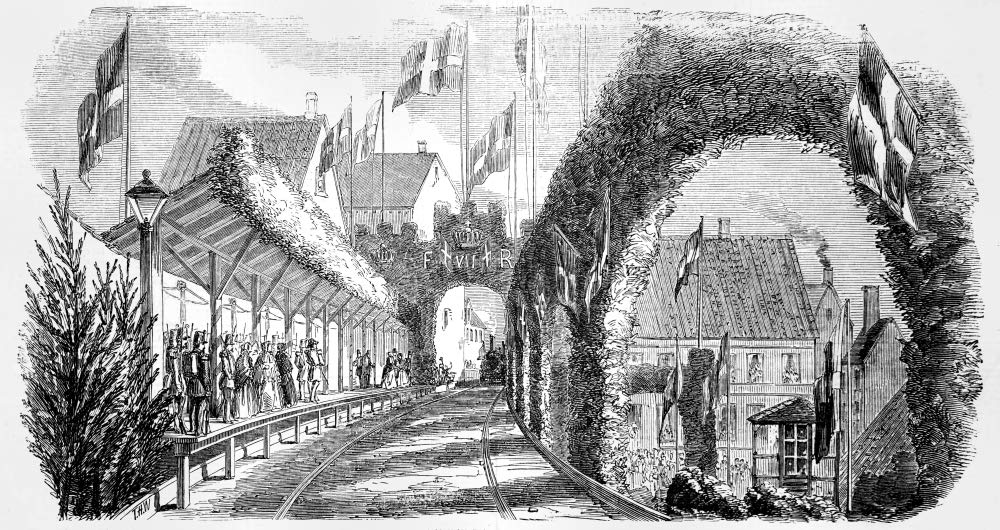 Vintage 1854 Illustrated London News Etching - Railway Station at Flensburg, Germany | 21x11 Inch Historical Photo Print | Wall Art Decor for Home, Office & Gifts