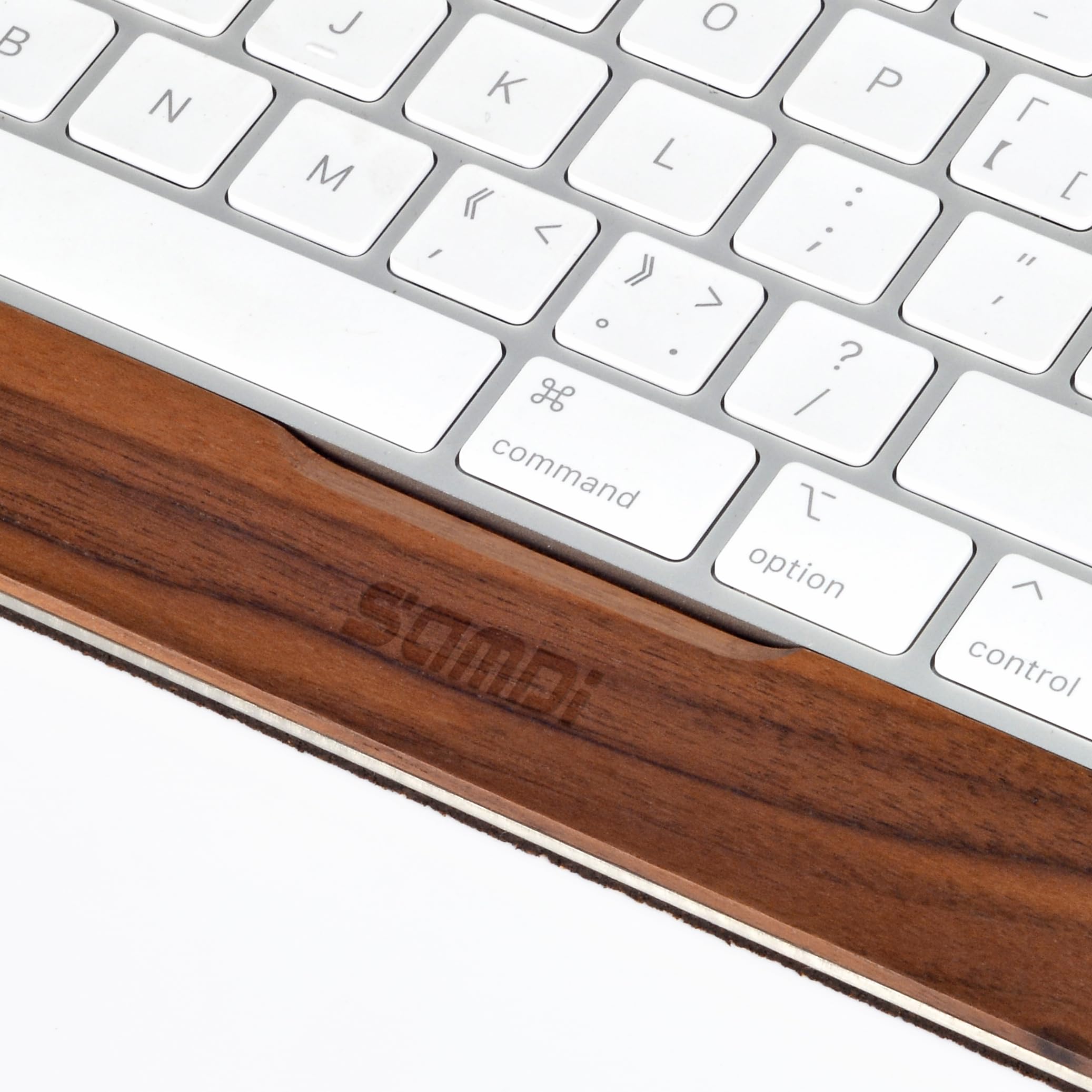 Premium SAMDI Apple iMac Stand Base with Stainless Steel/Wooden Keyboard Tray - Magic Keyboard Mounting Platform in Black Walnut - Perfect for Home Office & Workspace Organization