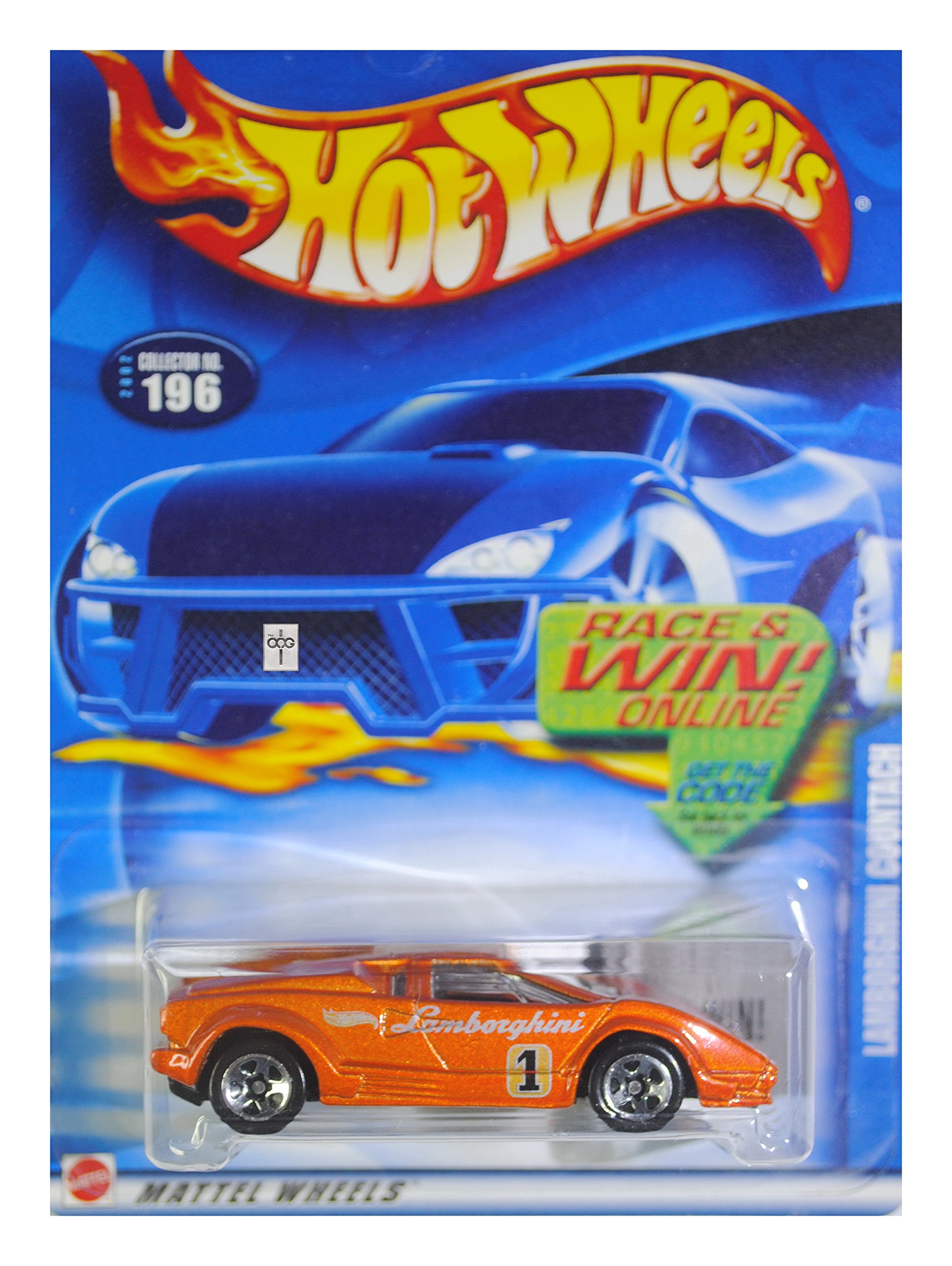 Hot Wheels 2002 Lamborghini Countach Diecast Car - Orange Collectible Toy with Original Card - Perfect for Collectors, Kids Play & Display (196)
