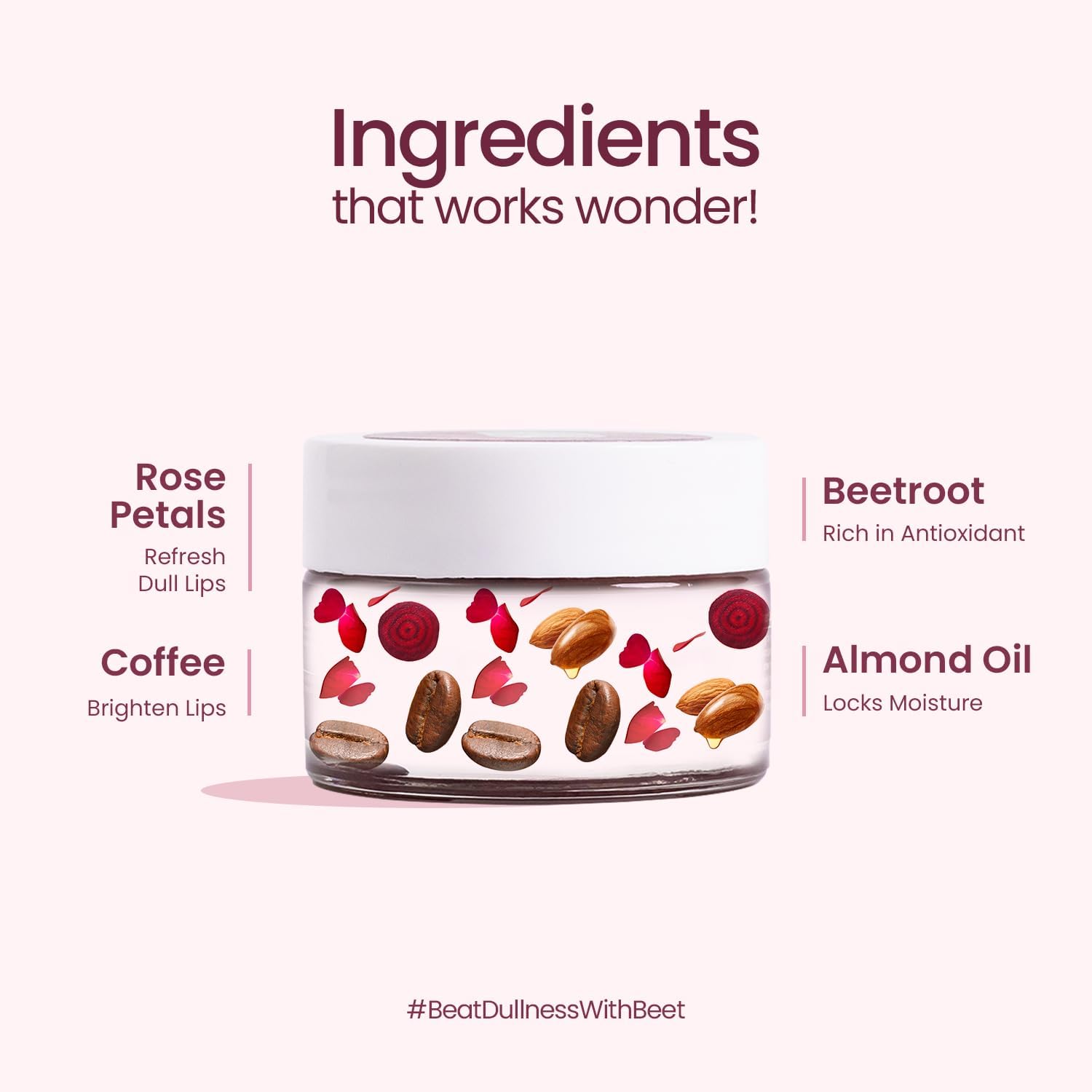 Rose & Beetroot Lip Lightening Scrub - Natural Dark Lip Treatment for Dry Chapped Lips with Coffee Beans - Reduces Pigmentation & Lightens Lips (12g) - Perfect for Daily Lip Care & Nighttime Lip Treatment Routine