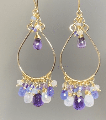 Stunning Gemstone Statement Chandelier Earrings - Tanzanite, Amethyst & Moonstone | Elegant Dangling Earrings for Weddings, Parties & Special Occasions