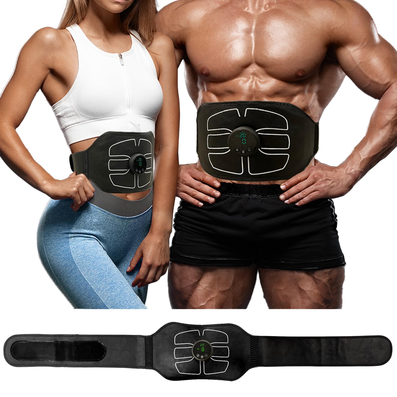 ABS Stimulator Belt - Portable Ab Toner for Home & Office - USB Rechargeable - Black - Fitness for Men & Women