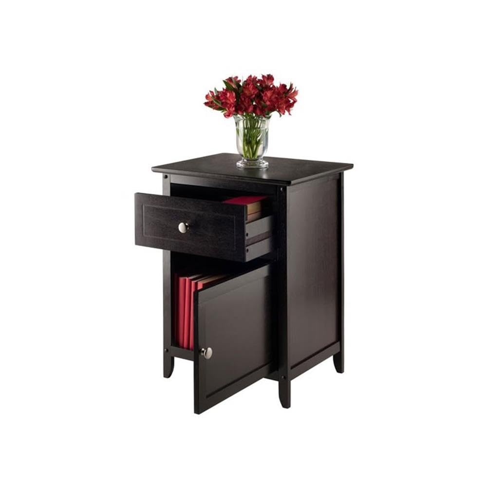 Pemberly Row Modern 1-Drawer Wooden End Table Nightstand with Cabinet in Espresso - Stylish Bedside Table for Small Spaces, Living Room Accent, or Apartment Decor