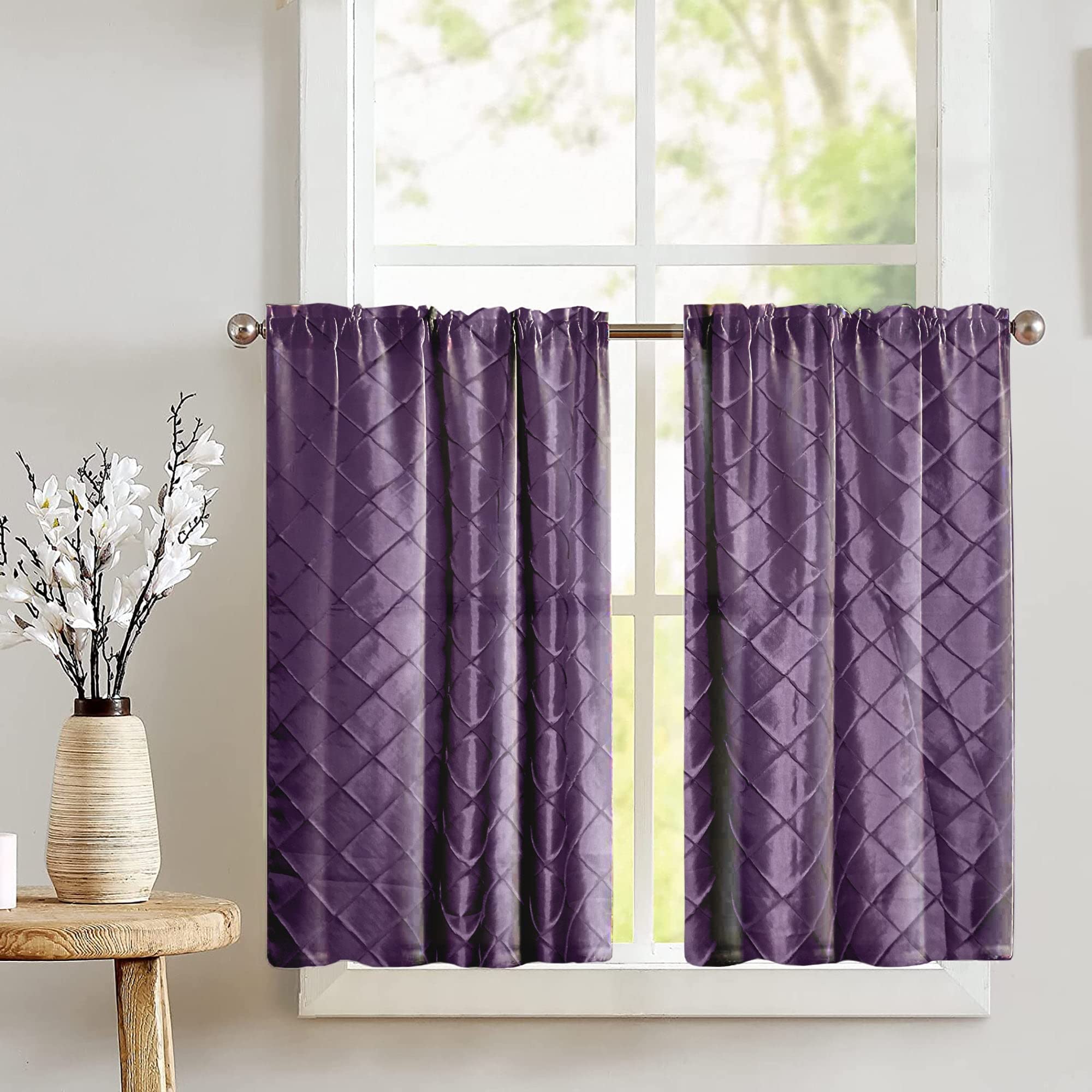 Lovemyfabric Cross-Stitch Diamond Pattern Pintuck Taffeta Café Tier Curtains - 27